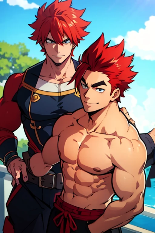 Brave,male,Handsome,anime,Red hair,Thick eyebrows,A kind smile