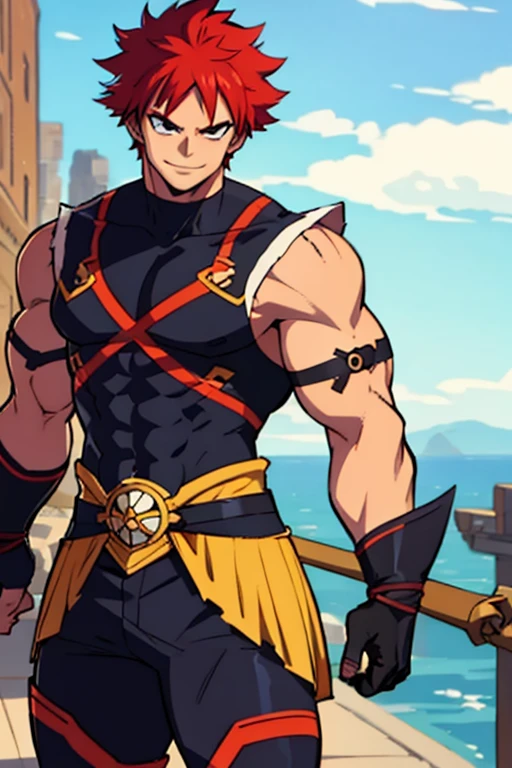 Brave,male,Handsome,anime,Red hair,Thick eyebrows,A kind smile