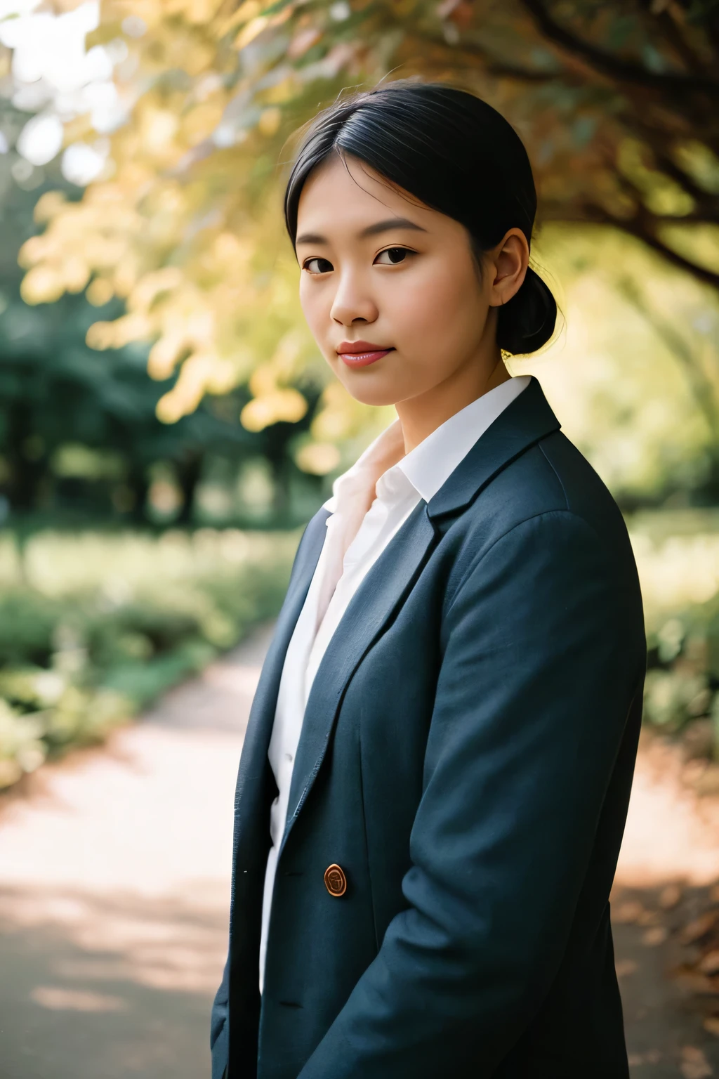 Portrait, shot on Leica, shadowplay, gorgeous lighting, subtle pastel hues, outdoors
