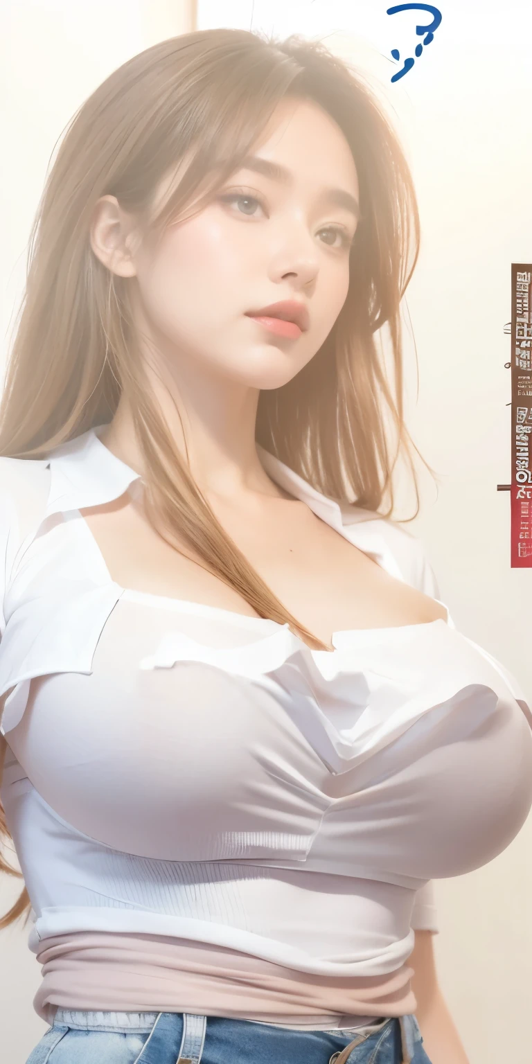 1girl, huge breast, brown hair, high quality