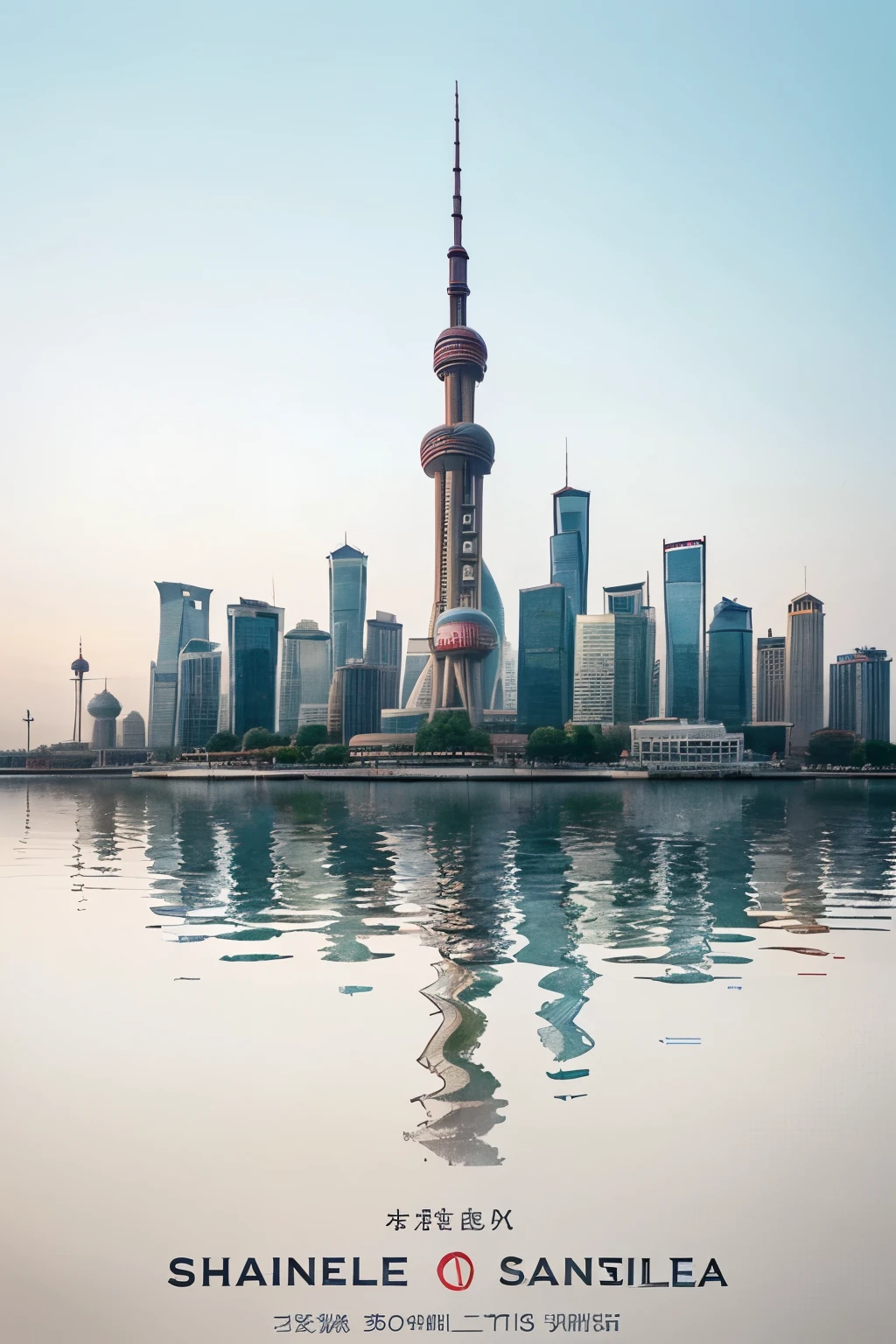Create a poster with the theme "Visualizing Shanghai". The main visual element should be the Oriental Pearl Tower, surrounded by various data charts such as line graphs and bar charts. These data lines and numbers should appear to be growing around the tower. The overall style should be watercolor to emphasize the theme of visualizing Shanghai.