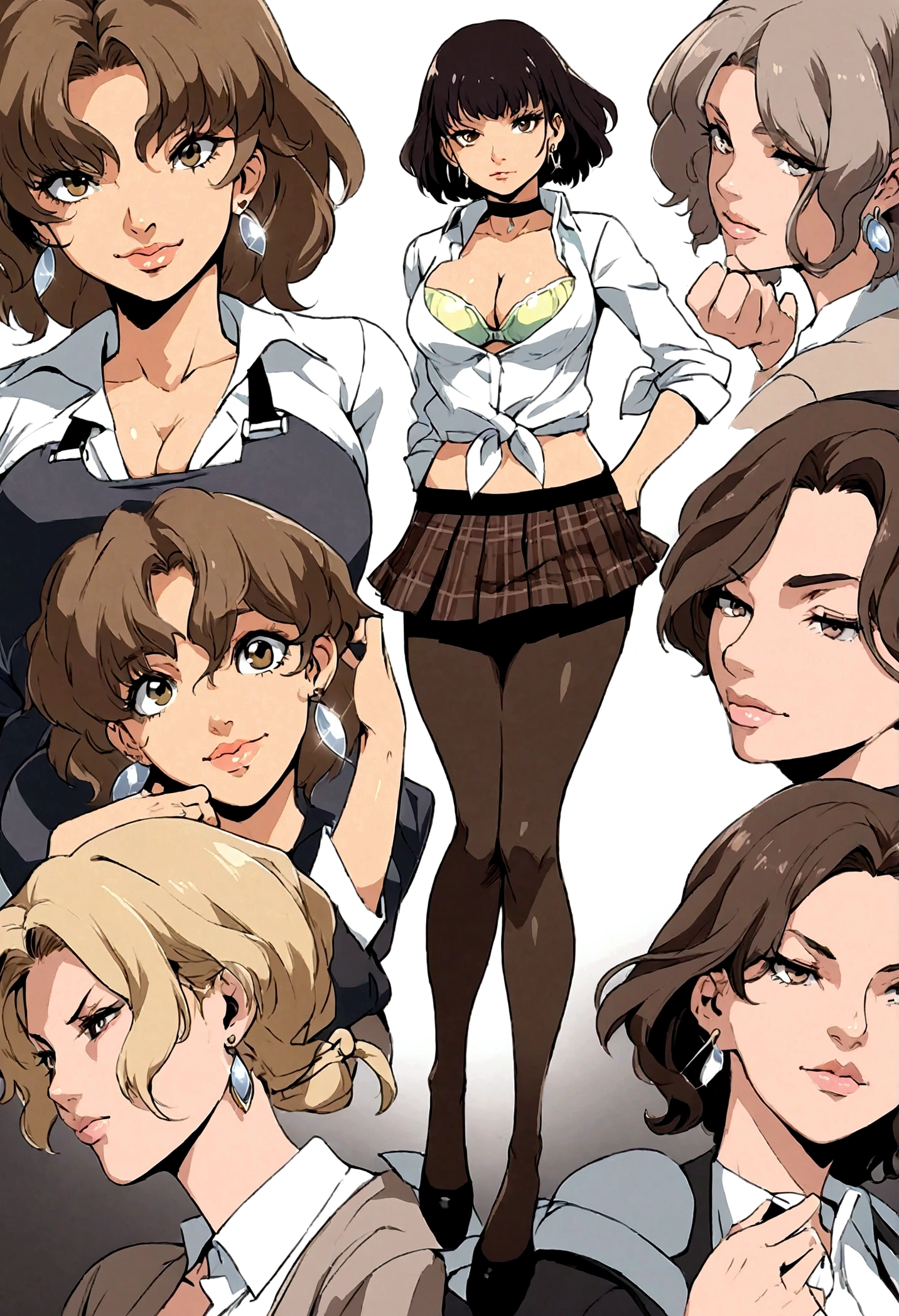 superfine illustration,Anime style,very detailed beautiful face and eyes,alluring face,Beautiful nose,Dynamic lighting,best ratio four finger and one thumb,Perfect fingers,Perfect hands,hands on pockets,Girl with a delicate face,{{{gals}}}},{{{Gal}}}},(Gal:1.2), ((lip:1.3)), ((gleaming skin:1.3)),((earrings)),((eyeshadows)), Looking at Viewer,Evil smile, (wearing a shiny multi-colored bra,good bottom,Miniskirt,nail polish,Natural lips,White shirt, Cropped blouse, Midriff,Choker, Bra under clothes,high-leg swimsuit , highleg ,Miniskirt,multicolored pleated skirt,Plaid,,cleavage,) ((Incredibly short skirt)),(tied him up:1.3),(Front Tie Shirt:1.duck,pantyhose black belt,Underwear ,Akane, Heavenly Akane, ,Akane, Heavenly Akane,Short hair,
