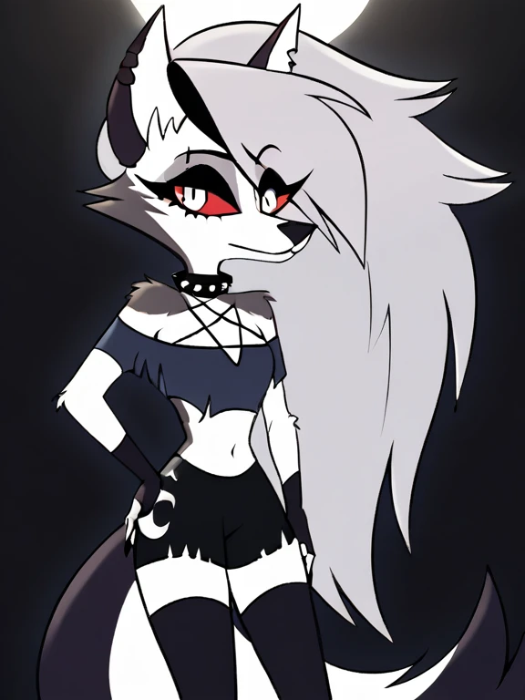 a beautiful detailed girl with perfectly detailed face, long eyelashes, beautiful detailed eyes, beautiful detailed nose, beautiful detailed lips, detailed facial features, slim body, perfect proportions, anthro furry character, Loona (Helluva Boss), provocative sexy pose, thigh highs, fingerless gloves, uncensored, best quality, 8k, photorealistic, hyper detailed, intricate details, vibrant colors, dramatic lighting, cinematic composition