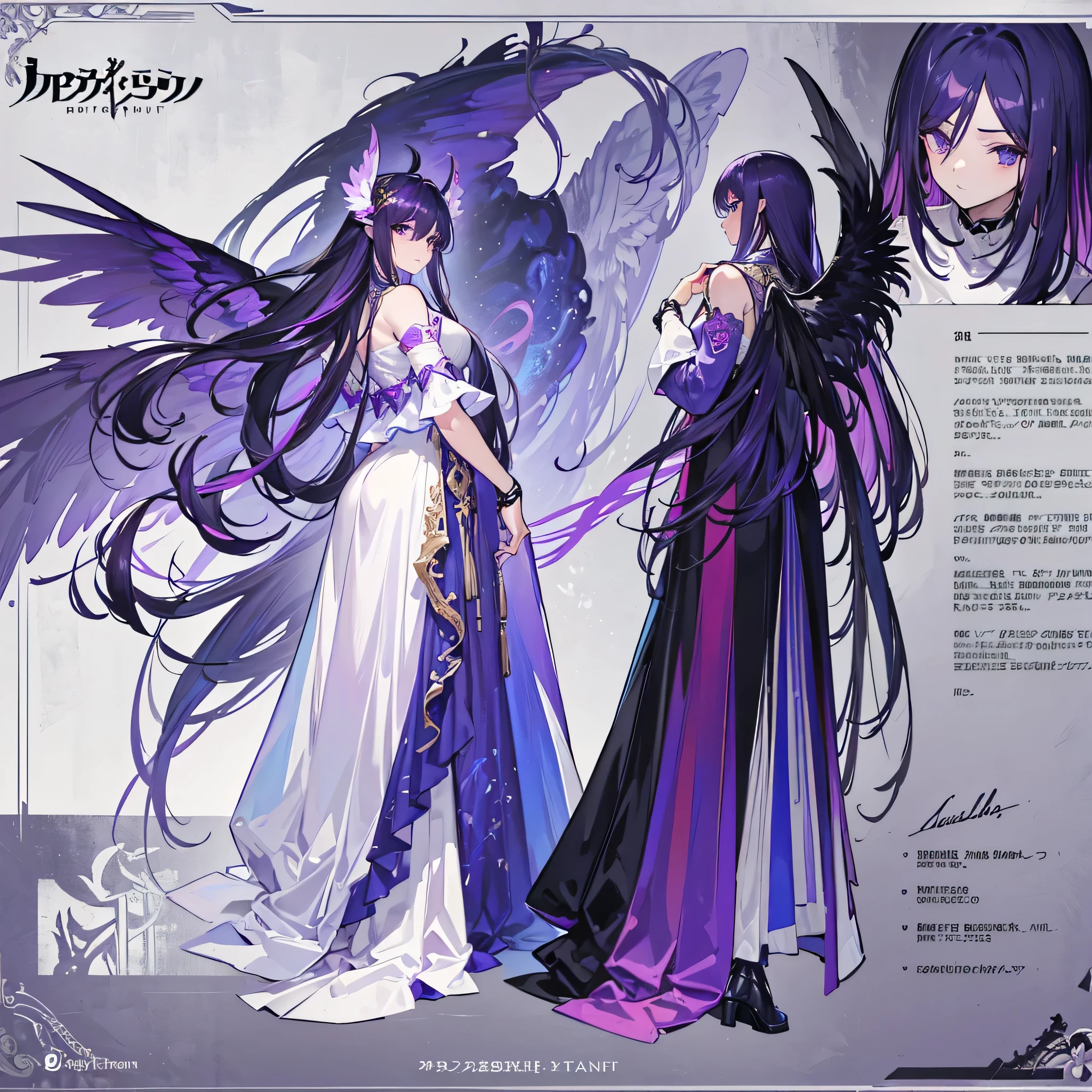 (Masterpiece, best quality), detailed, 1 man, ((character concept art)), ((character design sheet, same character, front, side, back)), full body, body complete, 1 Male, 1 Man, Detailed face, character design sheet,full bodyesbian, Highly detailed, character sheet, character design, Many parts, dark skin, angel wings, long purple hair, male angel outfit, masculine, muscle male god, muscle man, male muscle, manly, male angel, Muscle male with purple long hair, beautiful man