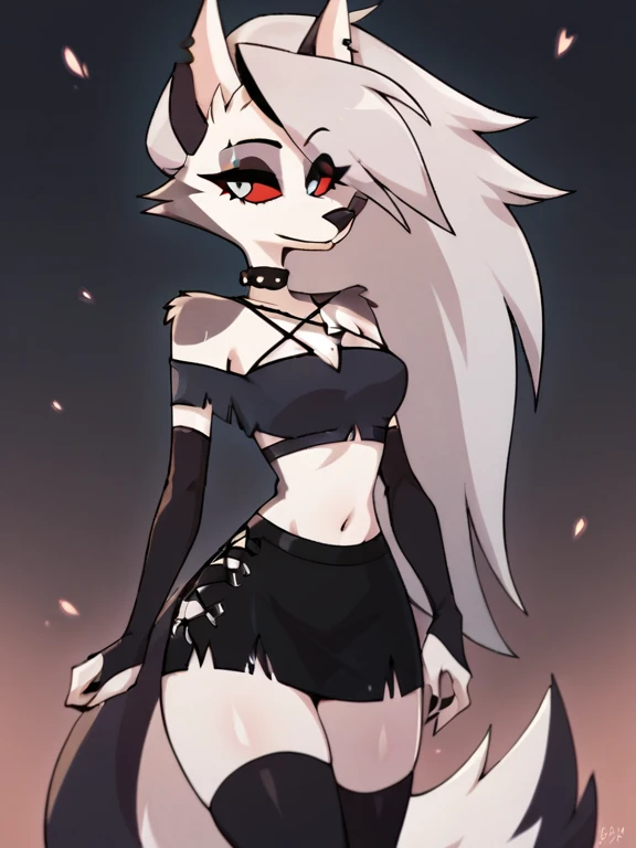 score_9, score_8_up, BREAK, source_anime, (1girl, solo), uncensored, perfect body, slim, thigh highs, fingerless gloves,
anthro, furry, pose, sexy,
Loona \(Helluva Boss\), nsfw,(((seductive, Leather Skirt, Leather Sports Bra, Bare Shoulder, Bridal Gauntlets, Sleeves))),