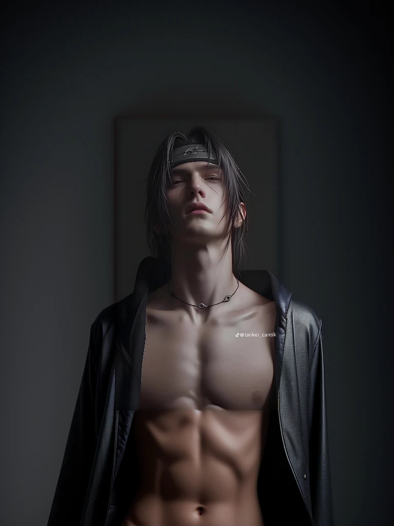 1boy,11 only、(Man's :2) ,Handsome boy,brown colored long hair、 Collar,tattooed、Upper body naked、starrysky 、sand beach、beautiful lighting、hightquality、masutepiece,8K,