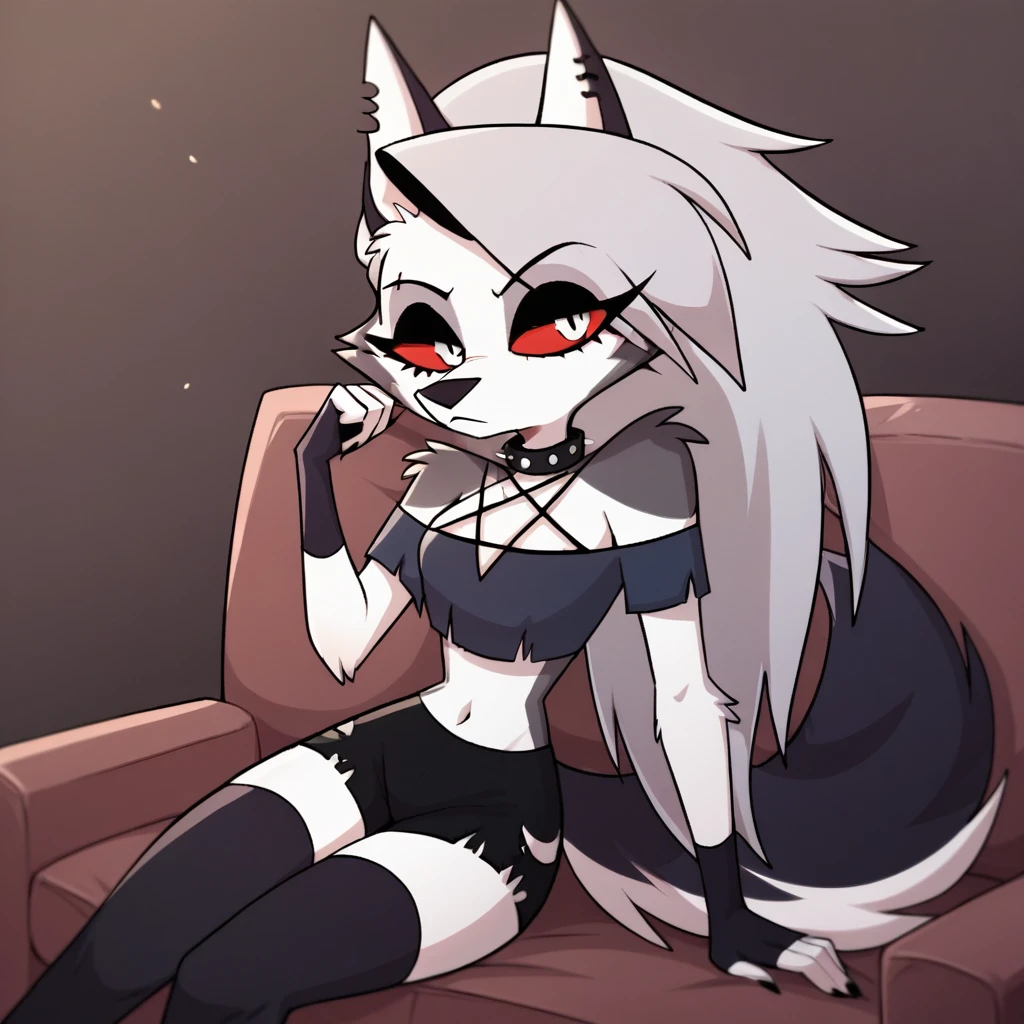score_9, score_8_up, BREAK, source_anime, (1girl, solo), uncensored, perfect body, slim, thigh highs, fingerless gloves,
anthro, furry, (bored, crop top, shorts, sitting:1.2),
Loona \(Helluva Boss\),