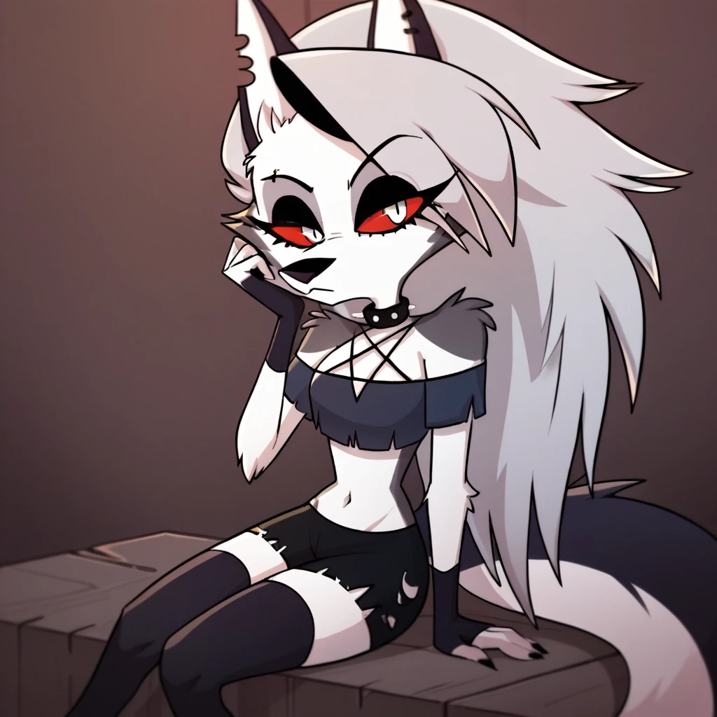 score_9, score_8_up, BREAK, source_anime, (1girl, solo), uncensored, perfect body, slim, thigh highs, fingerless gloves,
anthro, furry, (bored, crop top, shorts, sitting:1.2),
Loona \(Helluva Boss\),