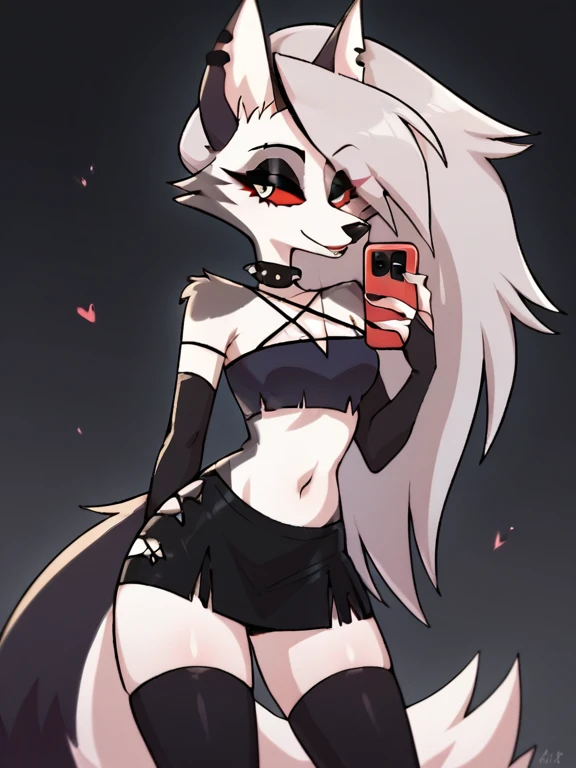score_9, score_8_up, score_7_up, score_6_up, safe content, by vivzmind, mammal, canid, canid demon, demon, anthro, female, solo, eyewear, jewelry, necklace, helluva boss, hellhound, loona, choker, goth, official art, inverted cross, instagram,full body, full shot