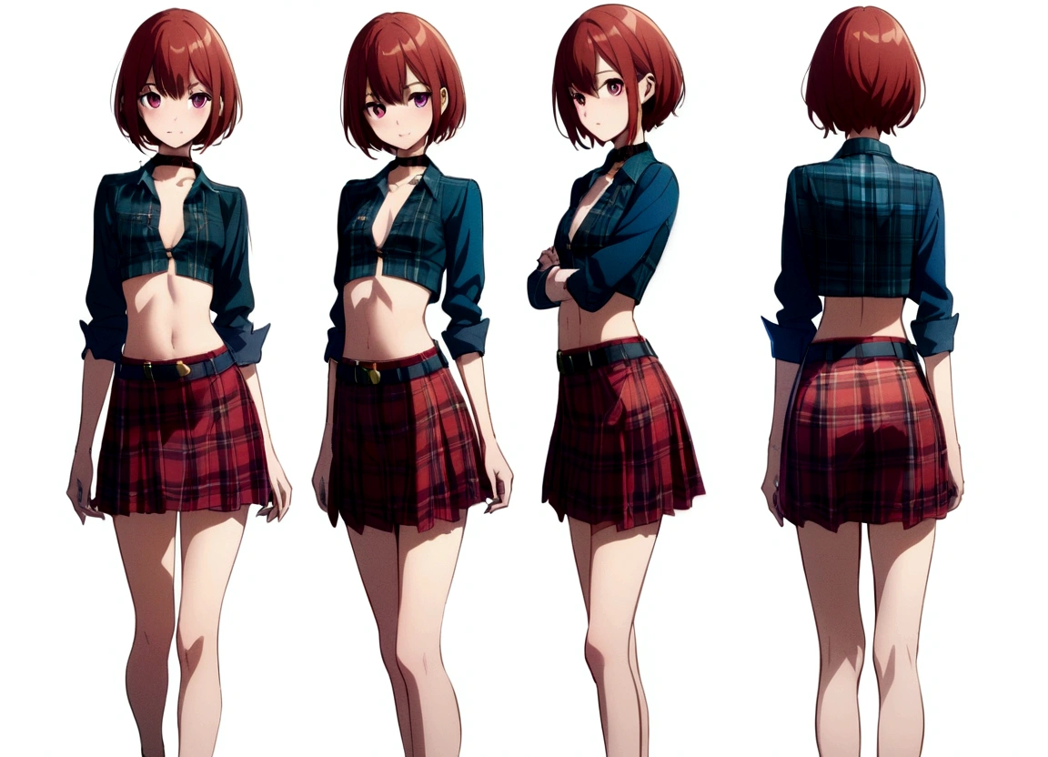 reference sheet, cropped shirt, plaid, 