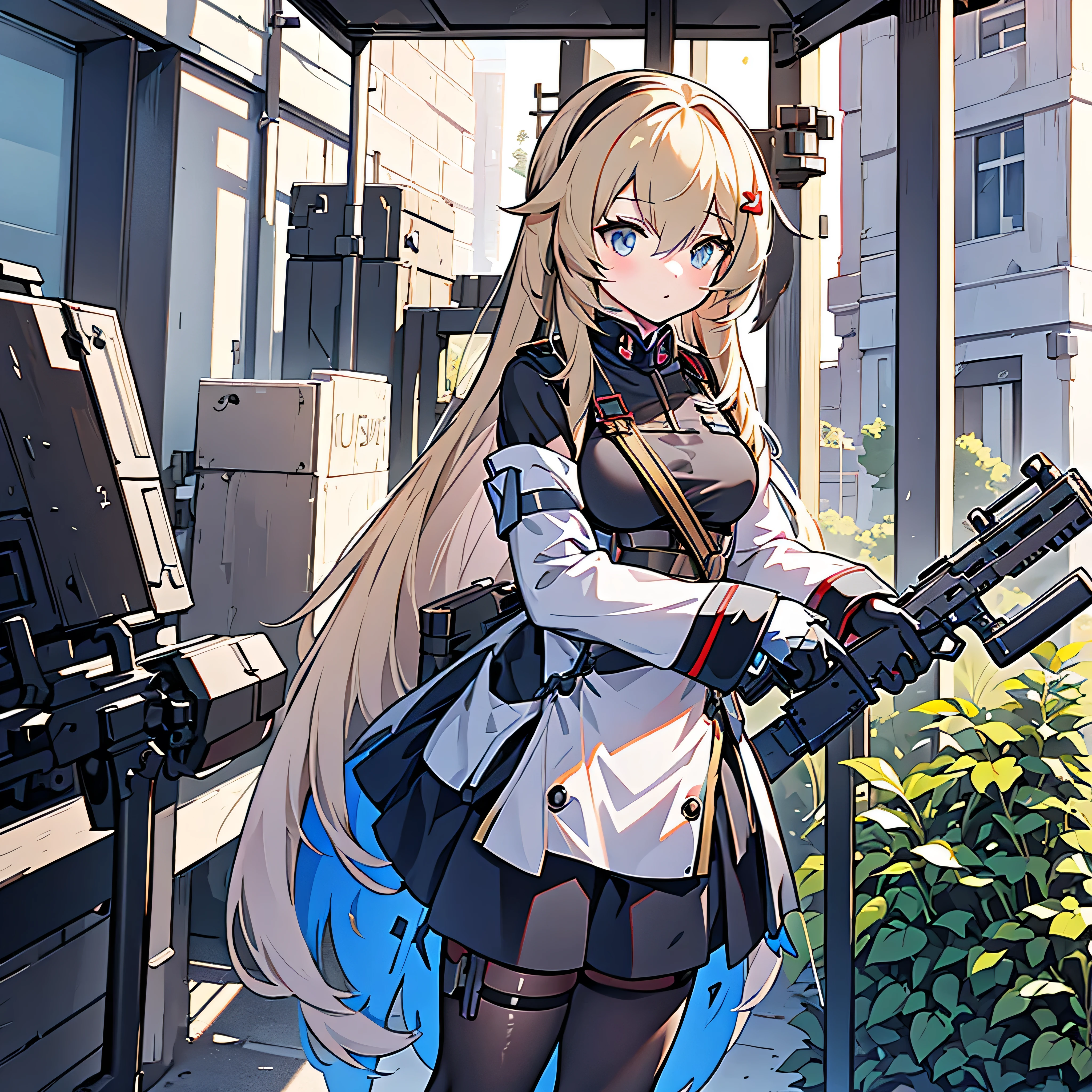 anime girl in uniform holding a gun and a rifle, mechanized soldier girl, infantry girl, female protagonist 👀 :8, soldier girl, with rifle, from girls frontline, in a soldier uniform, fine details. girls frontline, anime maid ss military, girls frontline style, m4 sopmod ii girls frontline, anime machine gun fire, guweiz