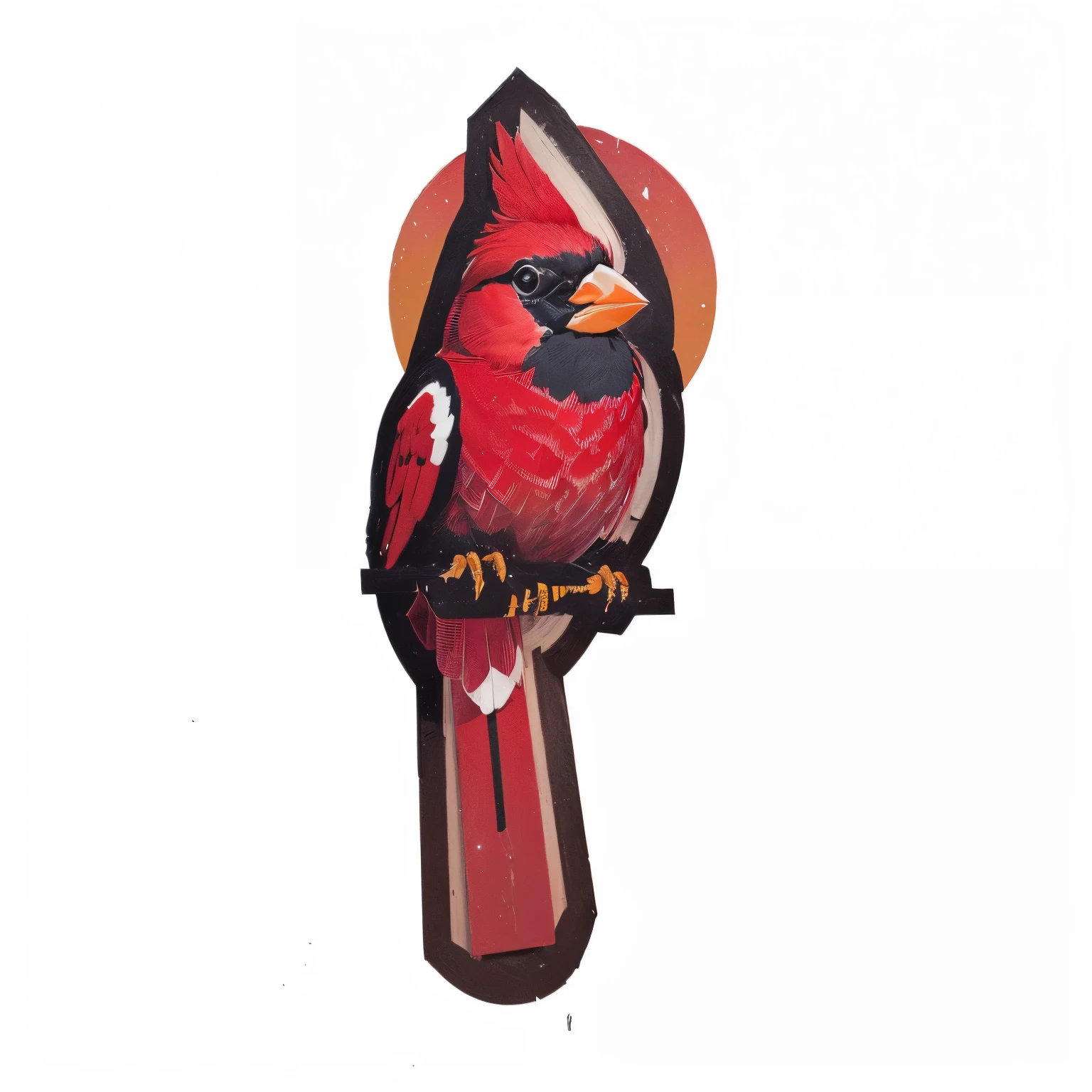 illustration of red bird cardinal with a black beak on a stick, Ethereal cardinal bird, por Nancy Carline, Red bird, inspirado en Charles Bird King, inspired por Paul Bird, por Paul Bird, por Roy Newell, por Mike Bierek, por Richard Gruelle, centrado en el centro, detalle agregado, por Joe Stefanelli, por Bob Singer, por Larry D.. Alejandro