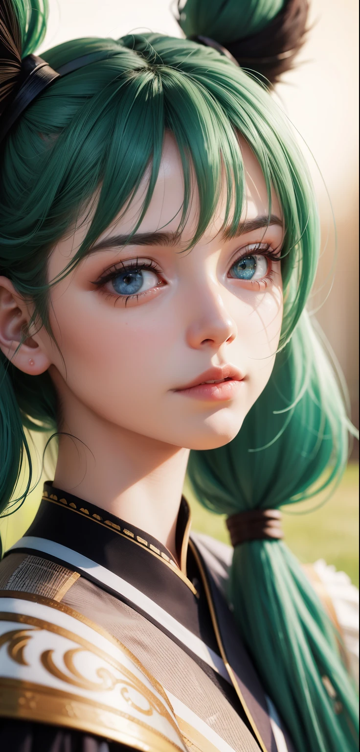 1 garota, Sozinho, hair ornament, cabelo verde, twintails, cabelo longo, vestir, Water,, foto de retrato no meio da cena de (Faruzan) do impacto genshin,, fundo de fantasia escura, sorriso encantador., by Greg Rutkowski and Walt Disney ultra realistic highly detailed intricate photorealistic analog style photography sharp focus on eyes, cinematic lighting,, , ,UHD, HDR, 8K