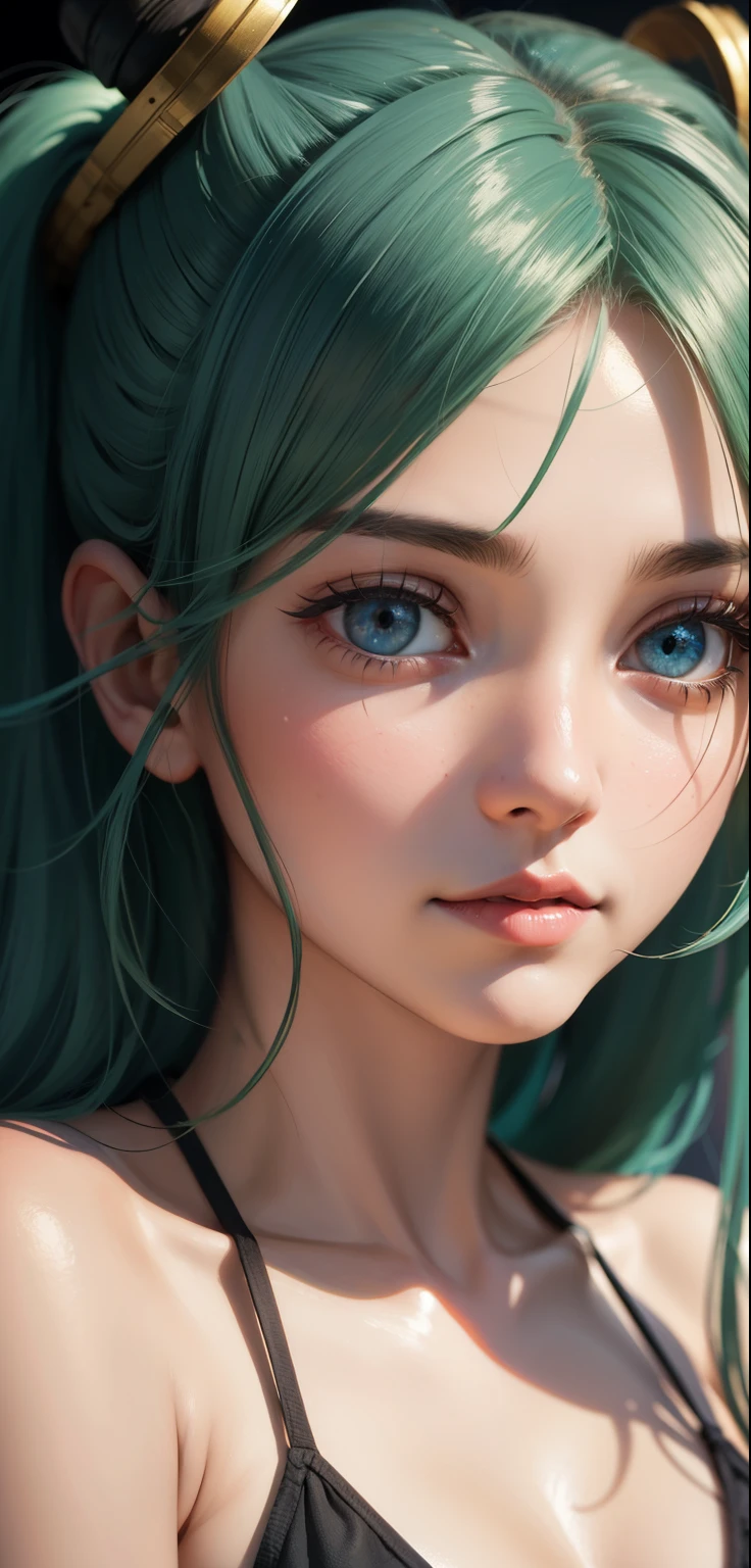 1 garota, Sozinho, hair ornament, cabelo verde, twintails, cabelo longo, vestir, Water,, foto de retrato no meio da cena de (Faruzan) do impacto genshin,, fundo de fantasia escura, sorriso encantador., by Greg Rutkowski and Walt Disney ultra realistic highly detailed intricate photorealistic analog style photography sharp focus on eyes, cinematic lighting,, , ,UHD, HDR, 8K