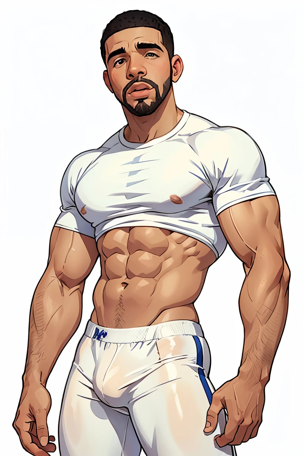 young Drake with white underwear, slim, white background