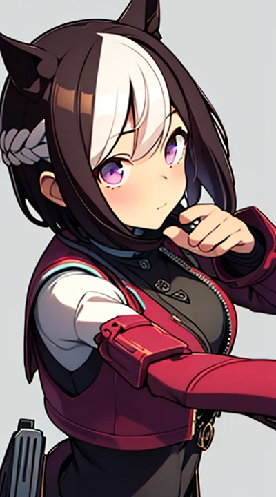 solo, 1girl, holding weapon, holding gun, assault rifle, dynamic angle