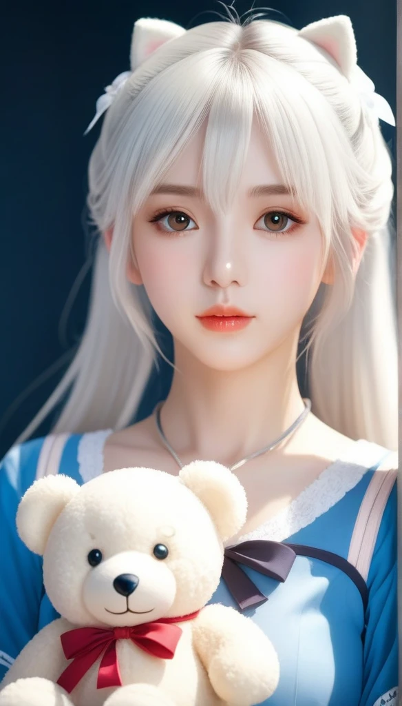 anime girl with a white teddy bear in her hand, cute anime girl, beautiful anime girl, beautiful anime portrait, young anime girl, portrait of cute anime girl, cute anime girl portrait, detailed portrait of anime girl, pretty anime girl, soft anime illustration, girl with white hair, anime girl, beautiful anime style, close up of a young anime girl