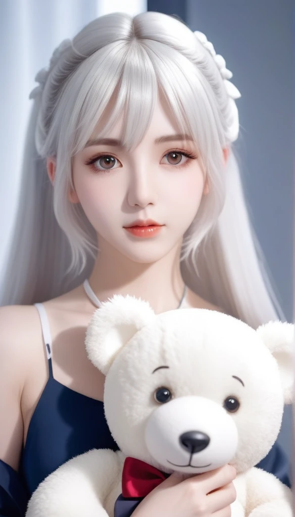 anime girl with a white teddy bear in her hand, cute anime girl, beautiful anime girl, beautiful anime portrait, young anime girl, portrait of cute anime girl, cute anime girl portrait, detailed portrait of anime girl, pretty anime girl, soft anime illustration, girl with white hair, anime girl, beautiful anime style, close up of a young anime girl