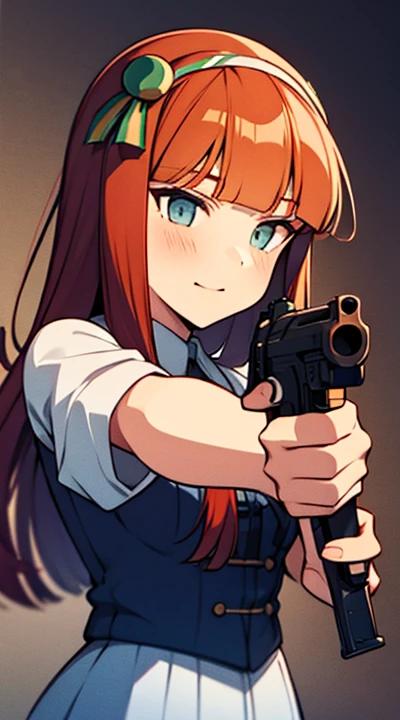 solo, 1girl, holding gun, 