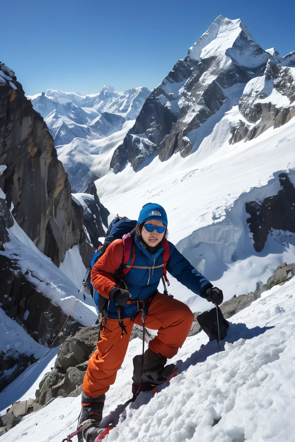 Himalayan climbing、 ◦ Equipment: cold weather clothing、gloves、hat、sunglasses、goggles。 ◦ Hiking boots、Crampons、Helmet、Supporter、“I am climbing the north face.”