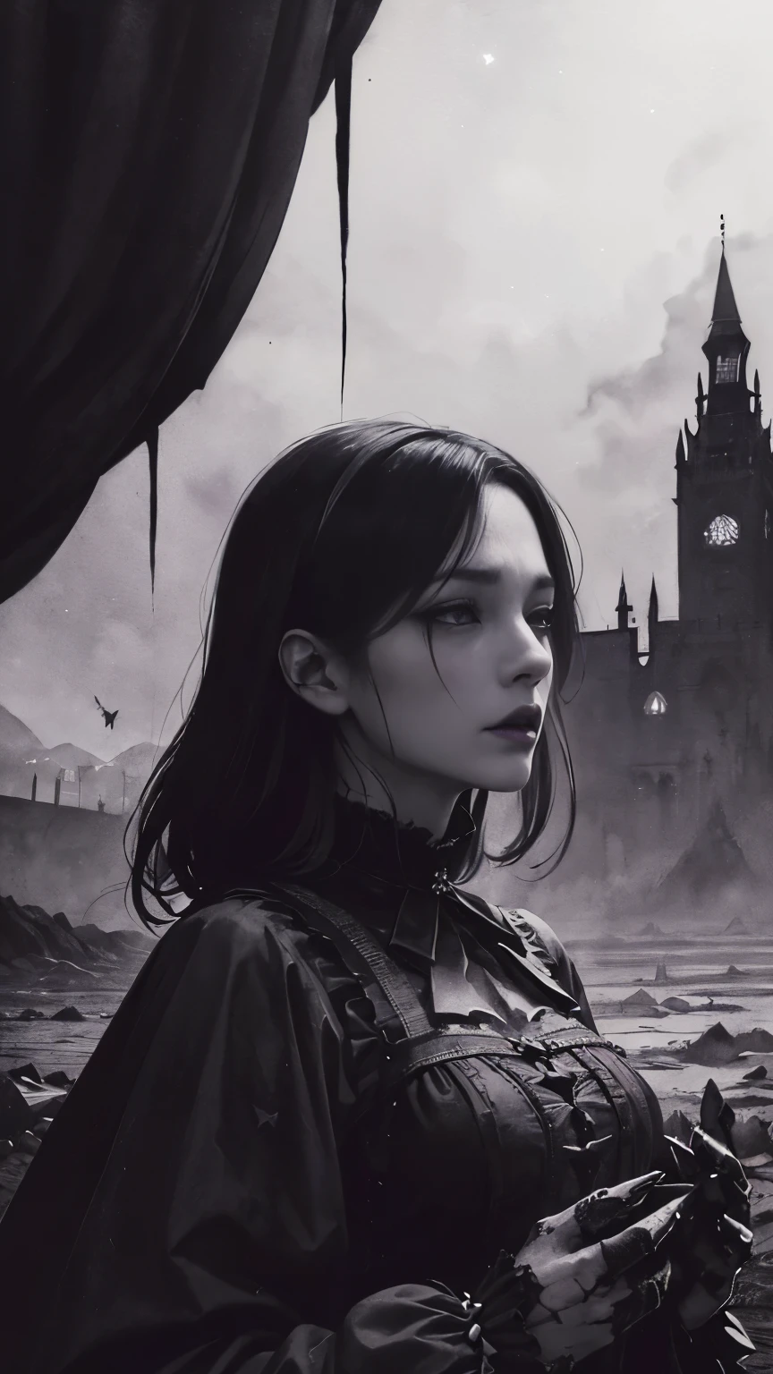 (Fatal Beauty,A fascinating villain,witch) ,(Otherworldly beauty:1.1),(Creepy Gaze:1.1),(A supple and powerful physique),(Sensual charm),(Mysterious charm:1.1),(Tense atmosphere),(不吉で魅惑的なdevilの目:1.1),(Enchantment to lure prey:1.1),(Captivating silhouette),(highest quality,High resolution:1.2),(dark,Threatening:1.1),(Regrettably:1.1), (devilのテーマ:1.5),(dark horror theme:1.5),(Thriller:1.5),(Inspiration from Stephen King:1.5),(Dark fantasy:1.5), (Ink and watercolor:1.5), (black and white color:1.5), (Ominous Landscapes:1.5),(Countless stars fly away:1.5),(Ruined:1.5),(Ruined village:1.5),(1800s:1.5), (Ruined theme:1.5),(There's a lot of dust flying up there:1.5),(puddle:1.5),(Dirt roads:1.5),(Absurd:1.5),(wonderful:1.5),(highest quality:1.5),(masterpiece:1.5),full length,Qu美術z Lepidolite Woman in a Red Dress, (Powerful figures:1.1、Big Breasts、Glasses) 、 ((((Round Glasses)))),(((Big Breasts)))、,(((Twisted corners,Fiery crown:1.1 Nicola Samori,Wangechi Mutu))),prime color,Urban,Very detailed,masterpiece,Intricate details,Faded,eyes Very detailed, Eye for details,4K resolution,to be born, Nikon Z9,Scary Town,full length,evil ghost, Winnie the Poおお Rainbow,Intricate details,Very detailedな, Realistic,, 暗くてSpooky atmosphere, Spiritual Beings, Hauntingly beautiful, Ghostly figures, devilの本質, Shadow-like shape, Spooky whispers, Ominous Aura, HeArt of a Goth Maiden, Very dark shade.Her Eyes, Like dazzling fur in a starless haze,A symphony of despair in their eyes.Her Mogul Snaps, Mysterious Cemetery,Think about it, The source of her sadness.Black hair swaying in the moonlight, She summons darkness,Dance of the Void, (Beautiful vampire high-ranking wizard: 1.7), (2つのthick, length, Sharp vampire teeth protruding from lips: 1.7), (Wizard wearing black hat: 1.6), (An intricately decorated jet-black cloak: 1.6), (Delicately decorated cloak, although it is damaged: 1.5), Hypermaximalist, Breathtaking oil paintings, 超Realisticな, Ultra-realistic digital illustrations that mimic the style of oil paintings, アレックス・グレイのサイケデリックな先見の明のある芸術とHRギーガーのto be born体力学的テーマの美学をシームレスに融合. wonderful構成, (devil,Satan,Lucifer:1.1),(devilish:1.1),(Red eyes glow:1.6)、(Red glowing eyes,Sharp teeth:1.1),(Black wings,thick:1.1),(hellish landscape:1.1),(fire,sulfur:1.1),(Threatening atmosphere:1.1),(dark shadows,Threatening presence:1.1),(Unlucky Clouds,Stormy Skies:1.1),(dark,Spooky atmosphere:1.1),(Aura of misfortune,Evil energy:1.1),(dark aura,cigarette:1.1),(Extreme heat,Burning Flames:1.1),(Nightmare Visions:1.1),(Predicting the end:1.1),(Whispers of misfortune,devilish laughter:1.1),(Cry of pain,echoing screams:1.1),(Bad luck symbol,Ancient runes:1.1),(Mysterious Relic,dark 美術ifacts:1.1),(Infernal Ritual,Ritual sacrifice:1.1),(Eternal Ruin,A hopeless existence:1.1), Inspired by the background of the abandoned mecha. Art created by Craig Mullins, Necrostyle., Detailed Description, Futuristic sci-fi scene. Focus on SF concept art, Vivid colors and sharp focus.