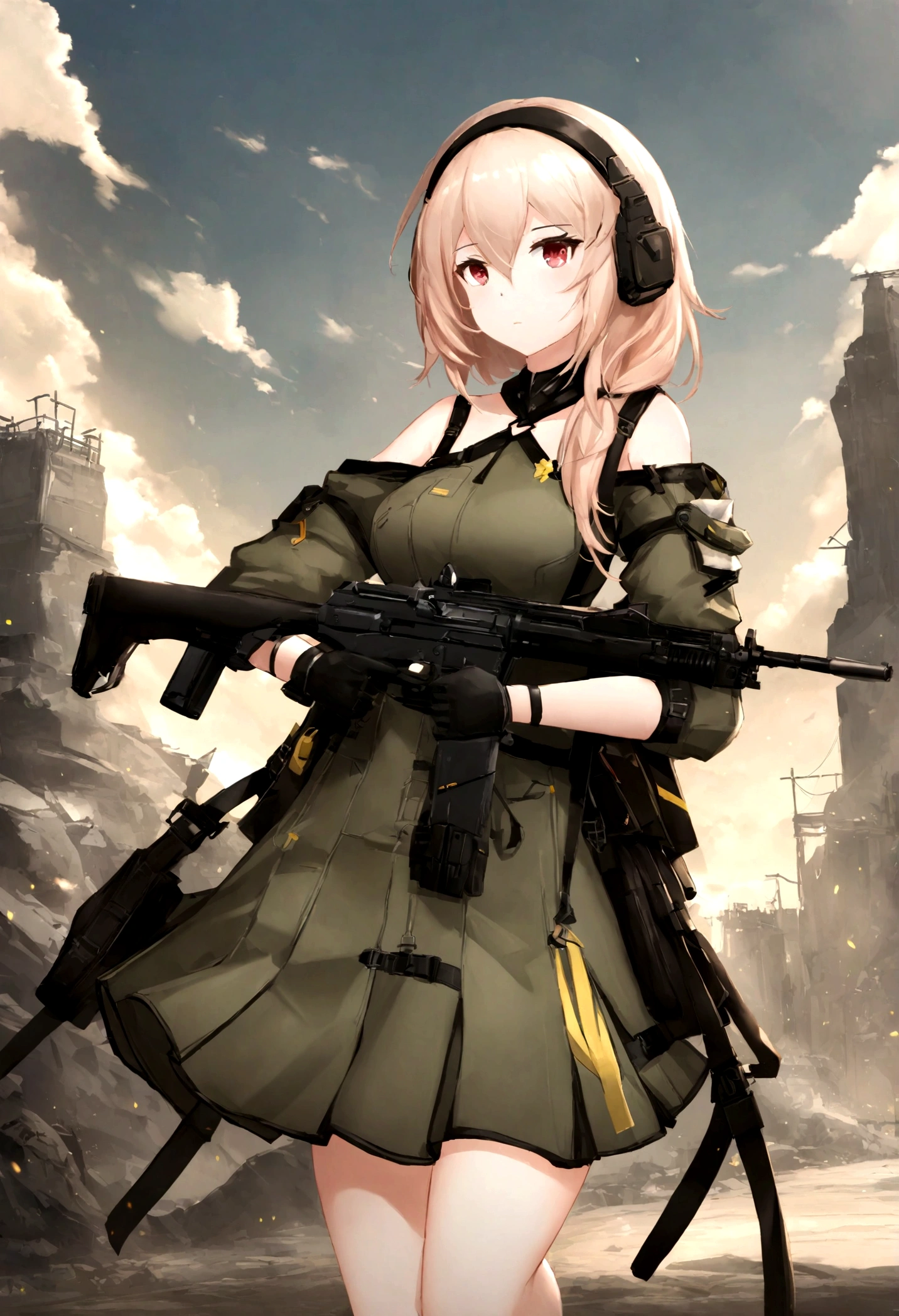 Woman in dress holding a gun, from Arknights, from Girls&#39; Frontline, Girls&#39; Frontline style, Fine details. Girls&#39; Frontline, Girls&#39; Frontline universe, Girls&#39; Frontline cg, Girls&#39; Frontline, Kantai Collection Style, Gweitz, Arknights, Epic light novel art cover, Female protagonist 👀 :8, m4 sopmod ii Girls&#39; Frontline