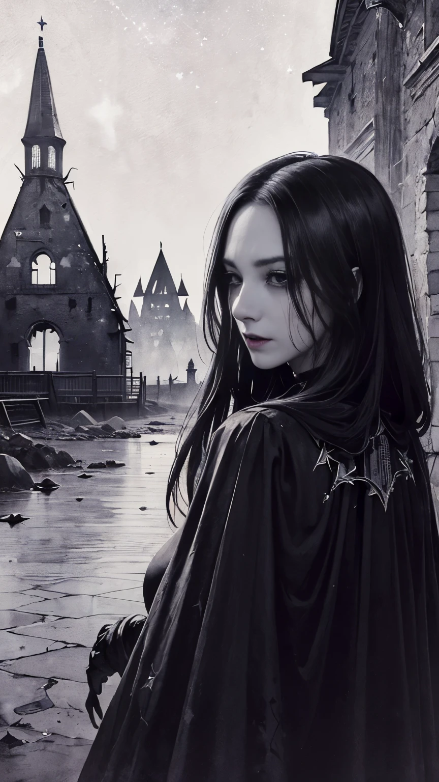 (Fatal Beauty,A fascinating villain,witch) ,(A supple and powerful physique),(Sensual charm),(Mysterious charm:1.1),(Captivating silhouette),(highest quality,High resolution:1.2),(dark,Threatening:1.1),(Regrettably:1.1), (devilのテーマ:1.5),(dark horror theme:1.5),(Thriller:1.5),(Inspiration from Stephen King:1.5),(Dark fantasy:1.5), (Ink and watercolor:1.5), (black and white color:1.5), (Ominous Landscapes:1.5),(Countless stars fly away:1.5),(Ruined:1.5),(Ruined village:1.5),(1800s:1.5), (Ruined theme:1.5),(There's a lot of dust flying up there:1.5),(puddle:1.5),(Dirt roads:1.5),(Absurd:1.5),(wonderful:1.5),(highest quality:1.5),(masterpiece:1.5),full length,Qu美術z Lepidolite Woman in a Red Dress, (Powerful figures:1.1、Big Breasts、Glasses) 、 ((((Round Glasses)))),(((Big Breasts)))、,(((Twisted corners,Fiery crown:1.1 Nicola Samori,Wangechi Mutu))),prime color,Urban,Very detailed,masterpiece,Intricate details,Faded,eyes Very detailed, Eye for details,4K resolution,to be born, Nikon Z9,Scary Town,full length,evil ghost, Winnie the Poおお Rainbow,Intricate details,Very detailedな, Realistic,, 暗くてSpooky atmosphere, Spiritual Beings, Hauntingly beautiful, Ghostly figures, devilの本質, Shadow-like shape, Spooky whispers, Ominous Aura, HeArt of a Goth Maiden, Very dark shade.Her Eyes, Like dazzling fur in a starless haze,A symphony of despair in their eyes.Her Mogul Snaps, Mysterious Cemetery,Think about it, The source of her sadness.Black hair swaying in the moonlight, She summons darkness,Dance of the Void, (Beautiful vampire high-ranking wizard: 1.7), (2つのthick, length, Sharp vampire teeth protruding from lips: 1.7), (Wizard wearing black hat: 1.6), (An intricately decorated jet-black cloak: 1.6), (Delicately decorated cloak, although it is damaged: 1.5), Hypermaximalist, Breathtaking oil paintings, 超Realisticな, Ultra-realistic digital illustrations that mimic the style of oil paintings, アレックス・グレイのサイケデリックな先見の明のある芸術とHRギーガーのto be born体力学的テーマの美学をシームレスに融合. wonderful構成, (devil,Satan,Lucifer:1.1),(devilish:1.1),(Red eyes glow:1.6)、(Red glowing eyes,Sharp teeth:1.1),(Black wings,thick:1.1),(hellish landscape:1.1),(fire,sulfur:1.1),(Threatening atmosphere:1.1),(dark shadows,Threatening presence:1.1),(Unlucky Clouds,Stormy Skies:1.1),(dark,Spooky atmosphere:1.1),(Aura of misfortune,Evil energy:1.1),(dark aura,cigarette:1.1),(Extreme heat,Burning Flames:1.1),(Nightmare Visions:1.1),(Predicting the end:1.1),(Whispers of misfortune,devilish laughter:1.1),(Cry of pain,echoing screams:1.1),(Bad luck symbol,Ancient runes:1.1),(Mysterious Relic,dark 美術ifacts:1.1),(Infernal Ritual,Ritual sacrifice:1.1),(Eternal Ruin,A hopeless existence:1.1), Inspired by the background of the abandoned mecha. Art created by Craig Mullins, Necrostyle., Detailed Description, Futuristic sci-fi scene. Focus on SF concept art, Vivid colors and sharp focus.