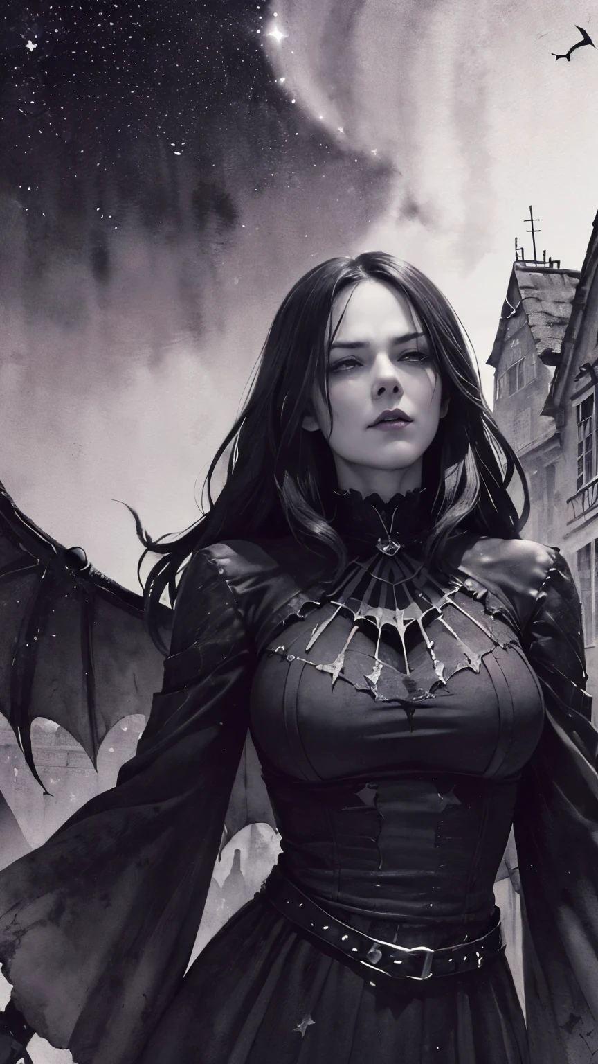 (Fatal Beauty,A fascinating villain,witch) ,(A supple and powerful physique),(Sensual charm),(Mysterious charm:1.1),(Captivating silhouette),(highest quality,High resolution:1.2),(dark,Threatening:1.1),(Regrettably:1.1), (devilのテーマ:1.5),(dark horror theme:1.5),(Thriller:1.5),(Inspiration from Stephen King:1.5),(Dark fantasy:1.5), (Ink and watercolor:1.5), (black and white color:1.5), (Ominous Landscapes:1.5),(Countless stars fly away:1.5),(Ruined:1.5),(Ruined village:1.5),(1800s:1.5), (Ruined theme:1.5),(There&#39;s a lot of dust flying up there:1.5),(puddle:1.5),(Dirt roads:1.5),(Absurd:1.5),(wonderful:1.5),(highest quality:1.5),(masterpiece:1.5),full length,Qu美術z Lepidolite Woman in a Red Dress, (Powerful figures:1.1、Big Breasts、Glasses) 、 ((((Round Glasses)))),(((Big Breasts)))、,(((Twisted corners,Fiery crown:1.1 Nicola Samori,Wangechi Mutu))),prime color,Urban,Very detailed,masterpiece,Intricate details,Faded,eyes Very detailed, Eye for details,4K resolution,to be born, Nikon Z9,Scary Town,full length,evil ghost, Winnie the Poおお Rainbow,Intricate details,Very detailedな, Realistic,, 暗くてSpooky atmosphere,  Spiritual Beings, Hauntingly beautiful, Ghostly figures, devilの本質, Shadow-like shape, Spooky whispers, Ominous Aura, HeArt of a Goth Maiden, Very dark shade.Her Eyes, Like dazzling fur in a starless haze,A symphony of despair in their eyes.Her Mogul Snaps, Mysterious Cemetery,Think about it, The source of her sadness.Black hair swaying in the moonlight, She summons darkness,Dance of the Void, (Beautiful vampire high-ranking wizard: 1.7), (2つのthick, length, Sharp vampire teeth protruding from lips: 1.7), (Wizard wearing black hat: 1.6), (An intricately decorated jet-black cloak: 1.6), (Delicately decorated cloak, although it is damaged: 1.5), Hypermaximalist,  Breathtaking oil paintings, 超Realisticな, Ultra-realistic digital illustrations that mimic the style of oil paintings, アレックス・グレイのサイケデリックな先見の明のある芸術とHRギーガーのto be born体力学的テーマの美学をシームレスに融合. wonderful構成,  (devil,Satan,Lucifer:1.1),(devilish:1.1),(Red eyes glow:1.6)、(Red glowing eyes,Sharp teeth:1.1),(Black wings,thick:1.1),(hellish landscape:1.1),(fire,sulfur:1.1),(Threatening atmosphere:1.1),(dark shadows,Threatening presence:1.1),(Unlucky Clouds,Stormy Skies:1.1),(dark,Spooky atmosphere:1.1),(Aura of misfortune,Evil energy:1.1),(dark aura,cigarette:1.1),(Extreme heat,Burning Flames:1.1),(Nightmare Visions:1.1),(Predicting the end:1.1),(Whispers of misfortune,devilish laughter:1.1),(Cry of pain,echoing screams:1.1),(Bad luck symbol,Ancient runes:1.1),(Mysterious Relic,dark 美術ifacts:1.1),(Infernal Ritual,Ritual sacrifice:1.1),(Eternal Ruin,A hopeless existence:1.1),  Inspired by the background of the abandoned mecha. Art created by Craig Mullins, Necrostyle., Detailed Description, Futuristic sci-fi scene. Focus on SF concept art, Vivid colors and sharp focus. 