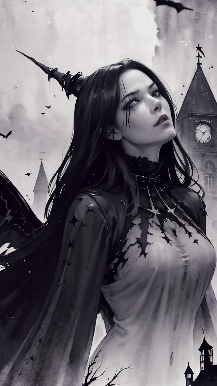 (Fatal Beauty,A fascinating villain,witch) ,(A supple and powerful physique),(Sensual charm),(Mysterious charm:1.1),(Captivating silhouette),(highest quality,High resolution:1.2),(dark,Threatening:1.1),(Regrettably:1.1), (devilのテーマ:1.5),(dark horror theme:1.5),(Thriller:1.5),(Inspiration from Stephen King:1.5),(Dark fantasy:1.5), (Ink and watercolor:1.5), (black and white color:1.5), (Ominous Landscapes:1.5),(Countless stars fly away:1.5),(Ruined:1.5),(Ruined village:1.5),(1800s:1.5), (Ruined theme:1.5),(There's a lot of dust flying up there:1.5),(puddle:1.5),(Dirt roads:1.5),(Absurd:1.5),(wonderful:1.5),(highest quality:1.5),(masterpiece:1.5),full length,Qu美術z Lepidolite Woman in a Red Dress, (Powerful figures:1.1、Big Breasts、Glasses) 、 ((((Round Glasses)))),(((Big Breasts)))、,(((Twisted corners,Fiery crown:1.1 Nicola Samori,Wangechi Mutu))),prime color,Urban,Very detailed,masterpiece,Intricate details,Faded,eyes Very detailed, Eye for details,4K resolution,to be born, Nikon Z9,Scary Town,full length,evil ghost, Winnie the Poおお Rainbow,Intricate details,Very detailedな, Realistic,, 暗くてSpooky atmosphere, Spiritual Beings, Hauntingly beautiful, Ghostly figures, devilの本質, Shadow-like shape, Spooky whispers, Ominous Aura, HeArt of a Goth Maiden, Very dark shade.Her Eyes, Like dazzling fur in a starless haze,A symphony of despair in their eyes.Her Mogul Snaps, Mysterious Cemetery,Think about it, The source of her sadness.Black hair swaying in the moonlight, She summons darkness,Dance of the Void, (Beautiful vampire high-ranking wizard: 1.7), (2つのthick, length, Sharp vampire teeth protruding from lips: 1.7), (Wizard wearing black hat: 1.6), (An intricately decorated jet-black cloak: 1.6), (Delicately decorated cloak, although it is damaged: 1.5), Hypermaximalist, Breathtaking oil paintings, 超Realisticな, Ultra-realistic digital illustrations that mimic the style of oil paintings, アレックス・グレイのサイケデリックな先見の明のある芸術とHRギーガーのto be born体力学的テーマの美学をシームレスに融合. wonderful構成, (devil,Satan,Lucifer:1.1),(devilish:1.1),(Red eyes glow:1.6)、(Red glowing eyes,Sharp teeth:1.1),(Black wings,thick:1.1),(hellish landscape:1.1),(fire,sulfur:1.1),(Threatening atmosphere:1.1),(dark shadows,Threatening presence:1.1),(Unlucky Clouds,Stormy Skies:1.1),(dark,Spooky atmosphere:1.1),(Aura of misfortune,Evil energy:1.1),(dark aura,cigarette:1.1),(Extreme heat,Burning Flames:1.1),(Nightmare Visions:1.1),(Predicting the end:1.1),(Whispers of misfortune,devilish laughter:1.1),(Cry of pain,echoing screams:1.1),(Bad luck symbol,Ancient runes:1.1),(Mysterious Relic,dark 美術ifacts:1.1),(Infernal Ritual,Ritual sacrifice:1.1),(Eternal Ruin,A hopeless existence:1.1), Inspired by the background of the abandoned mecha. Art created by Craig Mullins, Necrostyle., Detailed Description, Futuristic sci-fi scene. Focus on SF concept art, Vivid colors and sharp focus.