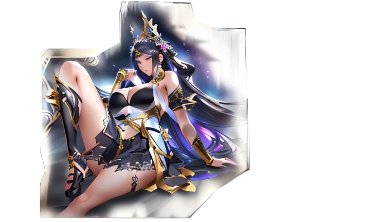Anime girl wearing black and white outfit posing for photo, Beautiful fantasy queen, Ali, full body xianxia, ((Beautiful fantasy queen)), Very detailed and beautiful fan art, Extremely detailed artger, anime goddess, Background Image, 2. 5D CGI anime fantasy artwork, Irelia, seraphine Ali ((Cleavage))Random Background
