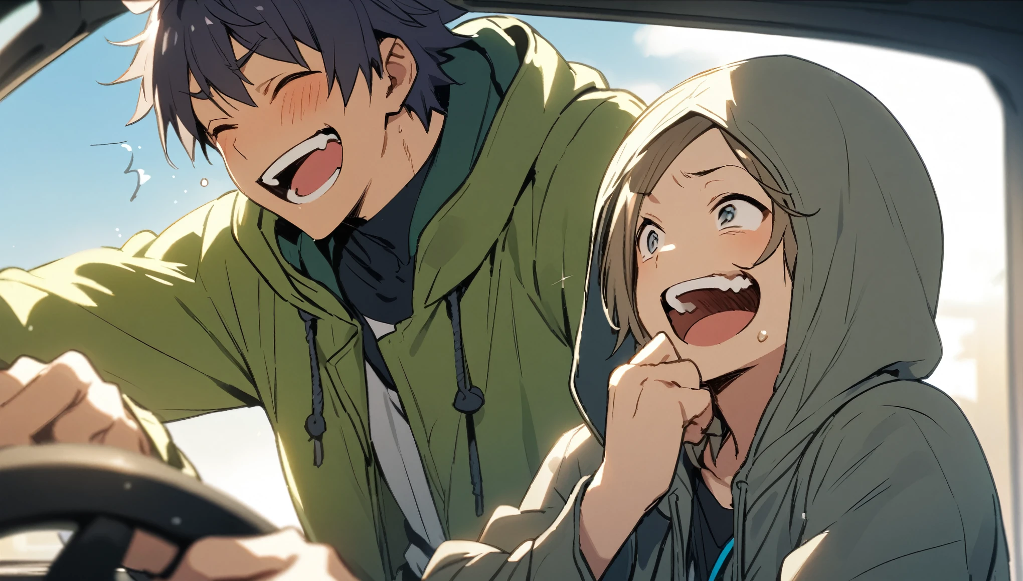 boy、Gah、laughing、bright、Hooded parka