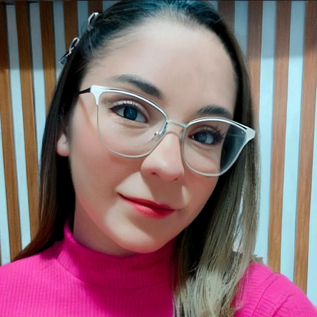 Pixar style image with 3D character glasses brunette woman straight black hair short makeup Disney,Pescador, bonitinho, sorridente ,fechar-se, Pixar, Disney, Cinema lighting,