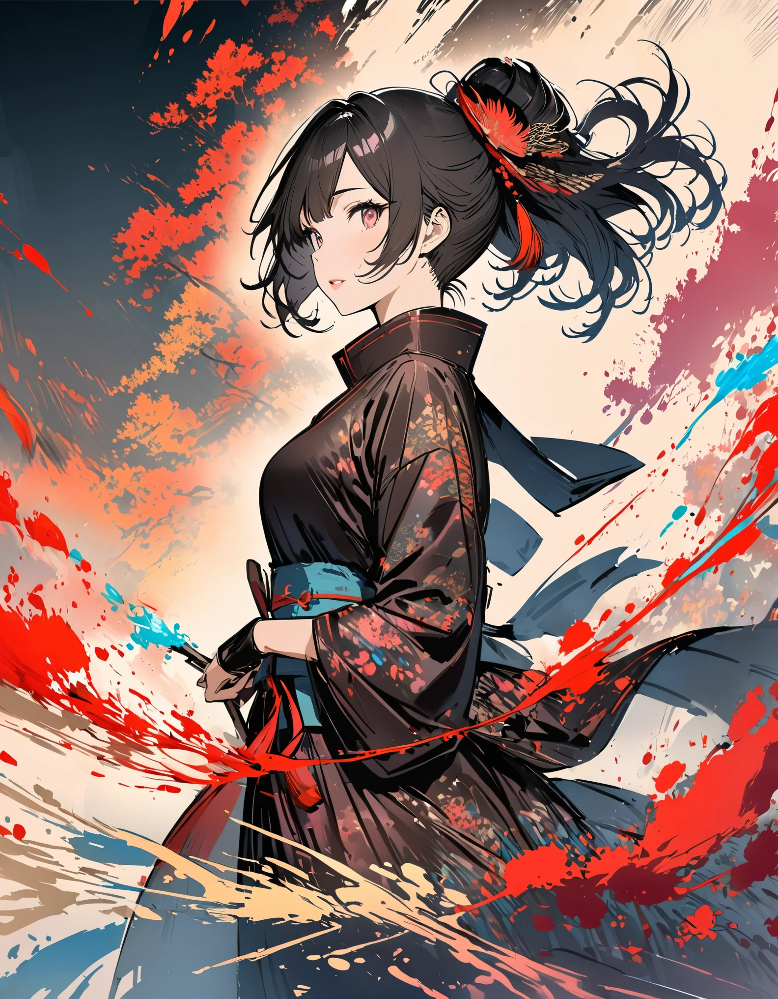 (((illustration))), author:Yuko Shimizu, 1 girl, Chinese Phoenix, Chinese Girl, female focus on, ((Color ink painting)), ((Ink splatter)), ((Splash of Color)), (((Colorful))), ((sketch)), masterpiece, best quality, Beautiful painting, Very detailed,