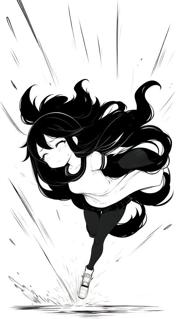 best quality, chibi, 1 girl,Long black hair,(full body), Pure white background,Vivid,clearly,sad face,rain,snow,Are crying,shout,Run at full speed,Looking for someone
