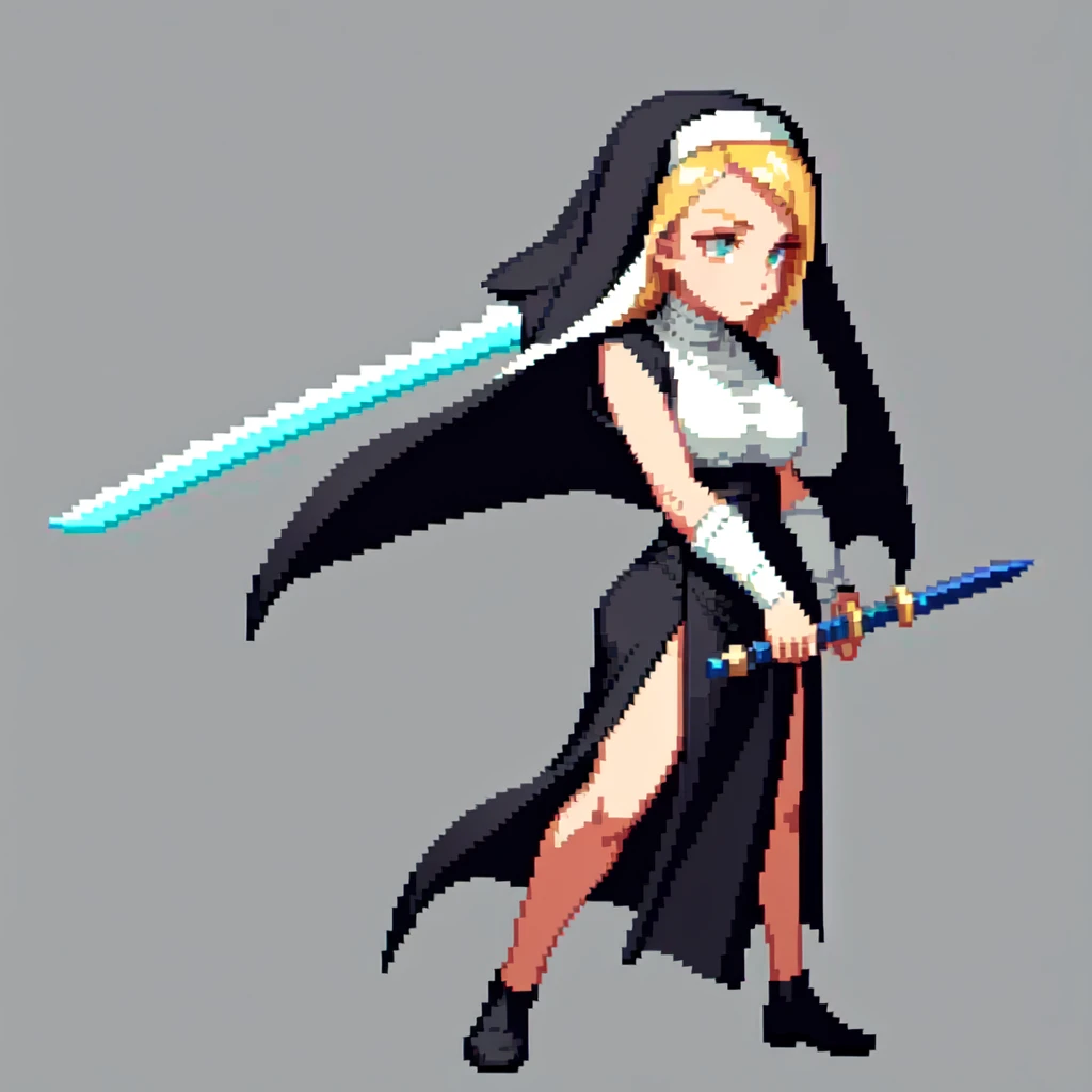 (masterpiece, top quality, best quality), pixel,pixel art,A nun,sword,swordmaiden,fullbody