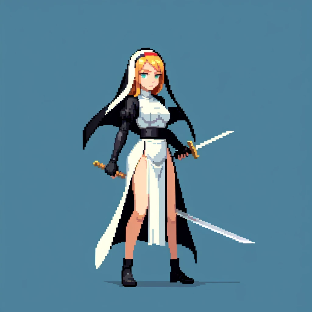 (masterpiece, top quality, best quality), pixel,pixel art,A nun,sword,swordmaiden,fullbody