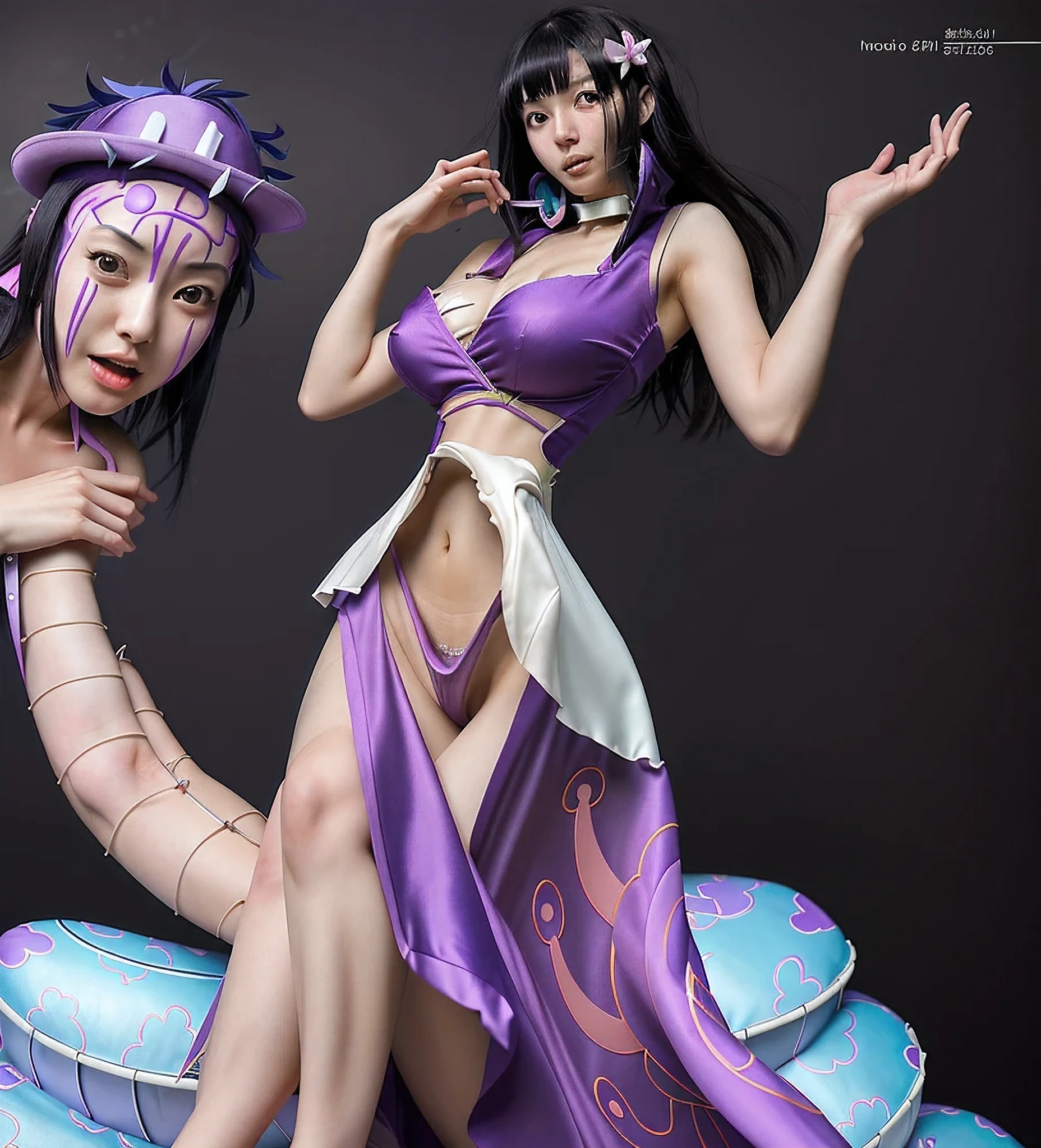 Japanese girl in purple dress, from one piece, nico robin, fine details. maya fey from ace attorney, nami one piece, nami from one piece, hq, long shot. full body close-up shot,