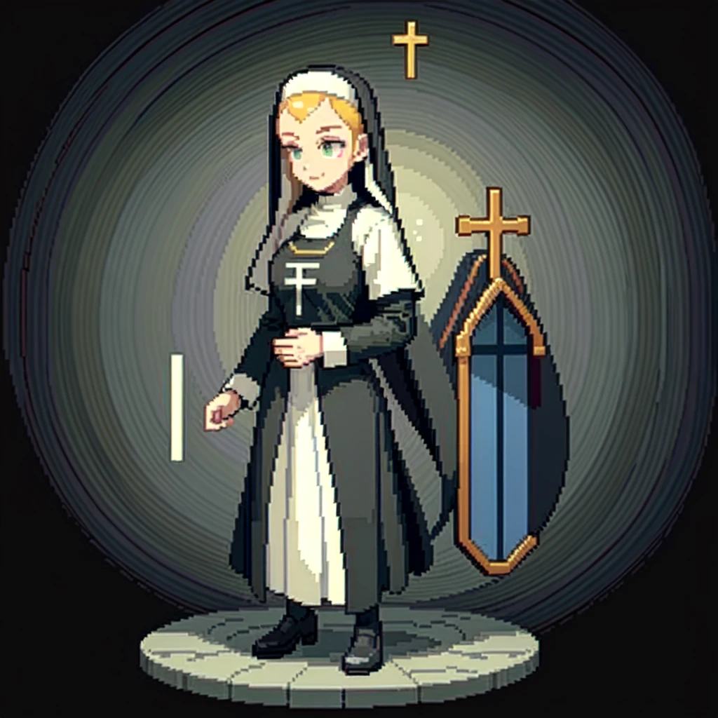 (masterpiece, top quality, best quality), pixel,pixel art,A nun,church,fullbody