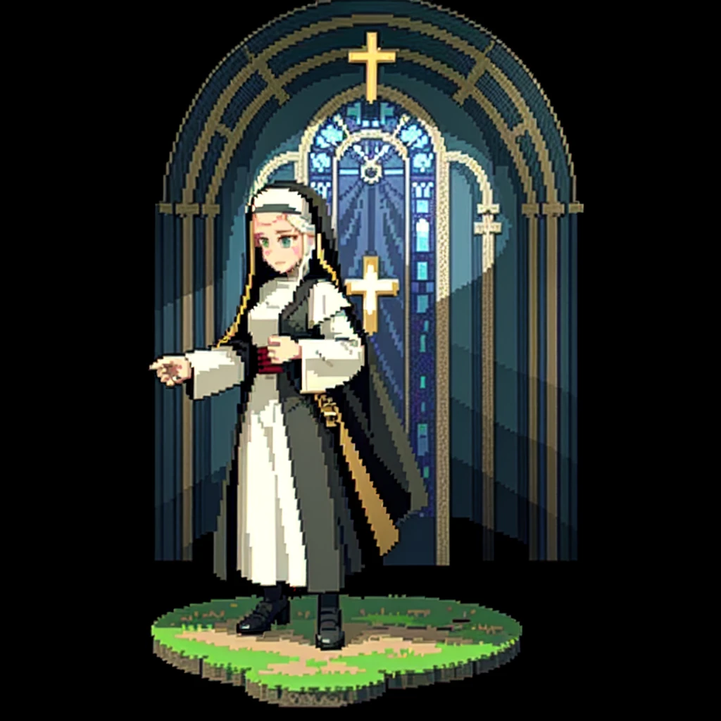 (masterpiece, top quality, best quality), pixel,pixel art,A nun,church,fullbody