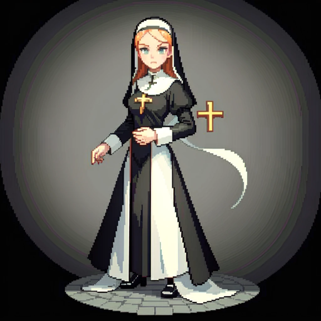 (masterpiece, top quality, best quality), pixel,pixel art,A nun,church,slimbody,fullbody