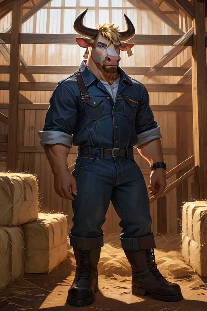 solo male, by kihu, masterpiece, high quality, male brown wolf, himbo ,slim athletic, hairy, pubic hair, yellow eyes, no abs, on ranch, barn, sunrise, standing, correct anatomy, big pecs, necklace, nipple piercing,(cowboy hat, rancher pants, cowboy boots:1.3), (sheath, big balls, big knotted penis:1.3), (hands on knotted penis:1.3), , dynamic view, dynamic pose, hairy armpit, low angle view, close up view, (short pants, pants down:1.3), precum