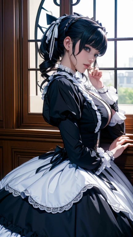 (Tabletop, highest quality:1.2), 85mm, Official Art, RAW Photos, Absurd, Black-haired, (blue eyes, Lolita Fashion, sweet lolita, Gothic, dress:1.2), Idol&#39;s face, Upper Body, beautiful girl, Gardeniass, Copenhagen, Short sleeve, grace, Sophisticated, Gardenia, Film Grain, Sharp focus, Face Light, Dynamic Lighting, Cinema Lighting, (( blush、Embarrassed expression, avert your eyes、Looking down shyly:1.2))、(((Pull up your skirt、White panties are visible、Sujiman、slit)))、, chromatic aberration, 8k