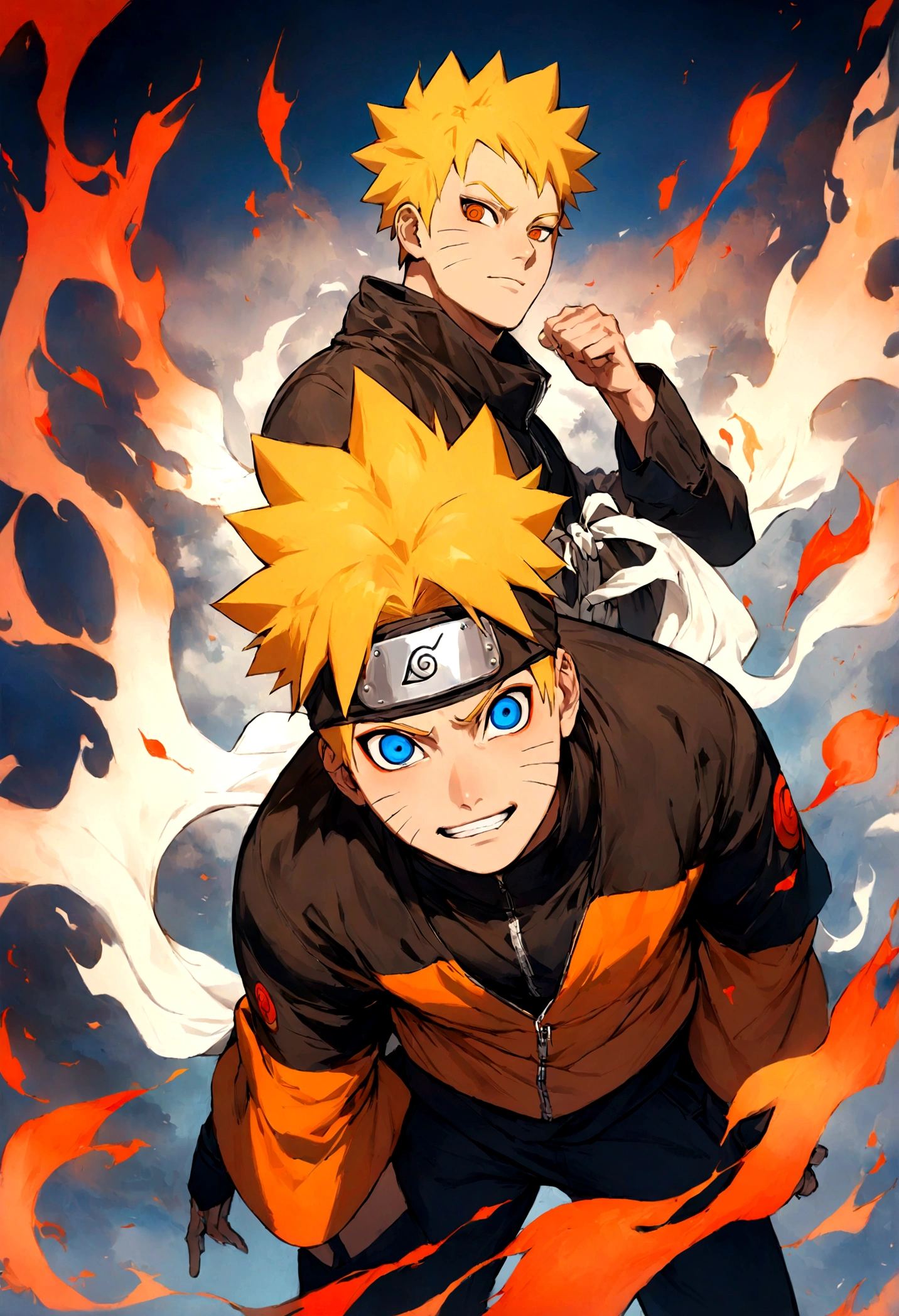 1 boy, Men&#39;s Center, naruto uzumaki,naruto, masterpiece, highest quality, so beautiful,、cool、、strongest、Fire Aura、Ninja、Flame Nine Tails、Red light、