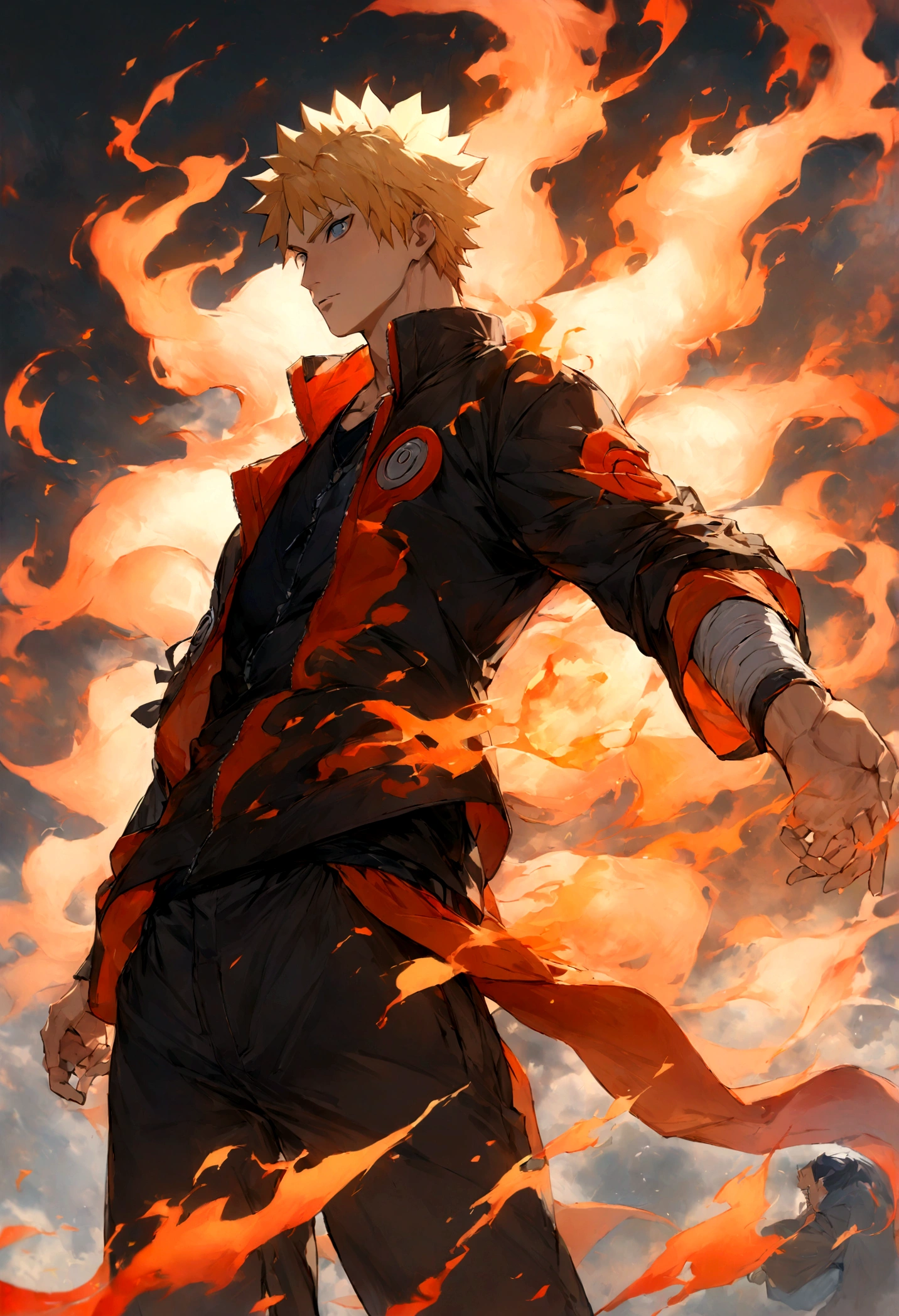 1 boy, Men&#39;s Center, naruto uzumaki,naruto, masterpiece, highest quality, so beautiful,、cool、、strongest、Fire Aura、Ninja、Flame Nine Tails、Red light、