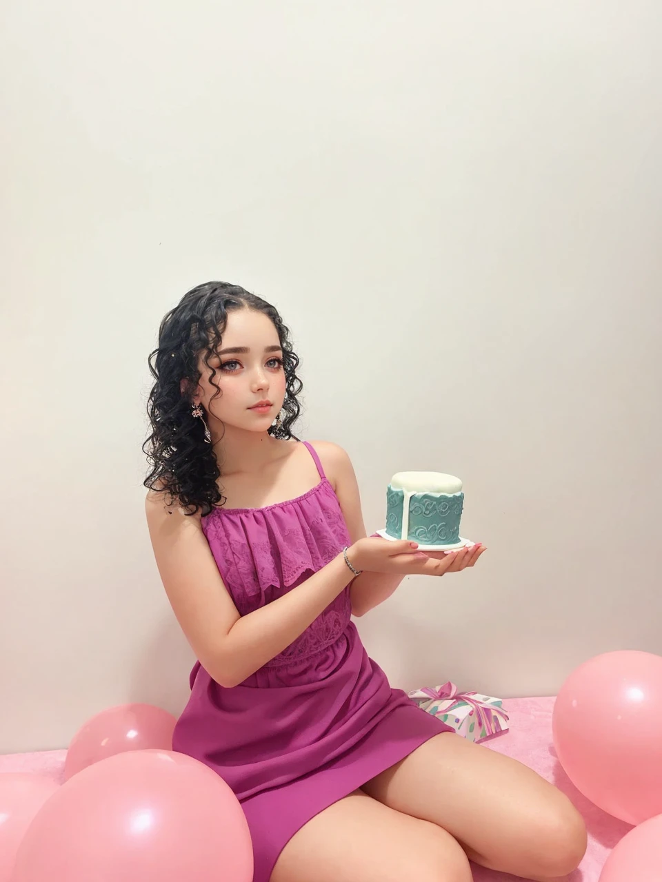 a  girl's birthday cake on her hand,1girl,beautiful detailed eyes,beautiful detailed lips,extremely detailed face,long eyelashes,birthday cake on hand,photorealistic,hyperrealistic,ultra-detailed,8k,studio lighting,vibrant colors,warm lighting,intricate details,portrait