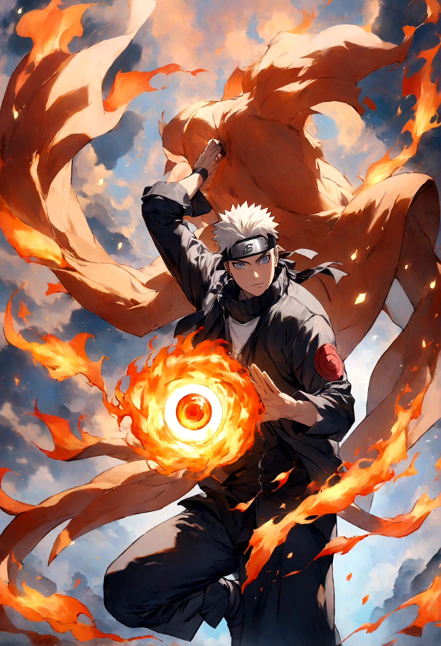 1 boy, Men&#39;s Center, naruto uzumaki,naruto, masterpiece, highest quality, so beautiful,、cool、、strongest、Fire Aura、Ninja、Flame Nine Tails、Red light、Rasengan