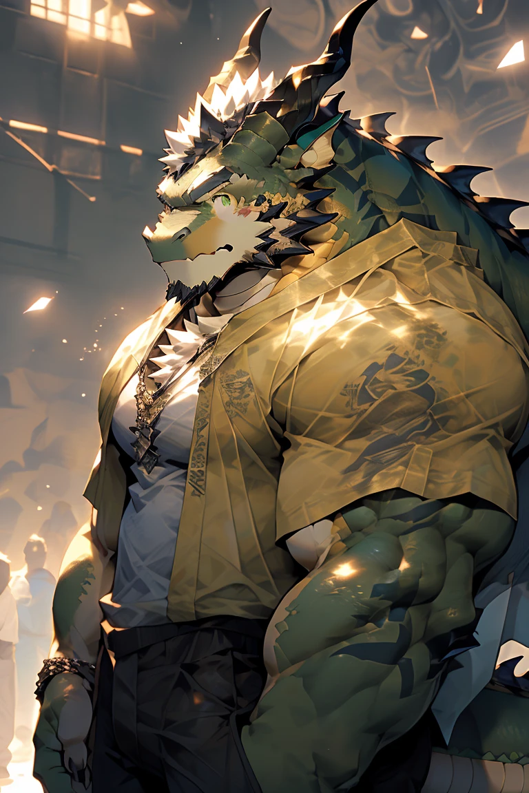 anthropology(Oriental Dragon), Solitary,Golden Dragon, Light,Longhorn,Double Horn,Eyes are clear and bright,Thin clothes, male, Tops, muscular, Bodybuilding运动员,Burly,muscular anthropology(Oriental Dragon), Everyday wear,Green Eyes, Gold skin,Bodybuilding,muscular male, Black body, Eyes look at the audience, Empty, Bottoms,Everyday wear,Detailed background, Reality, Realistic hands, 8k HD, Extreme details, (Dark Shadows, Wide dynamic range, HDR, Low light:1.2), author:kusunagi,From furaffinity,author:null-ghost ,author:oldshep,From furaffinity