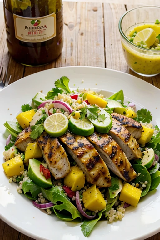 ensalada de pollo a la parrilla con quinoa, mango and avocado and lemon vinaigrette"