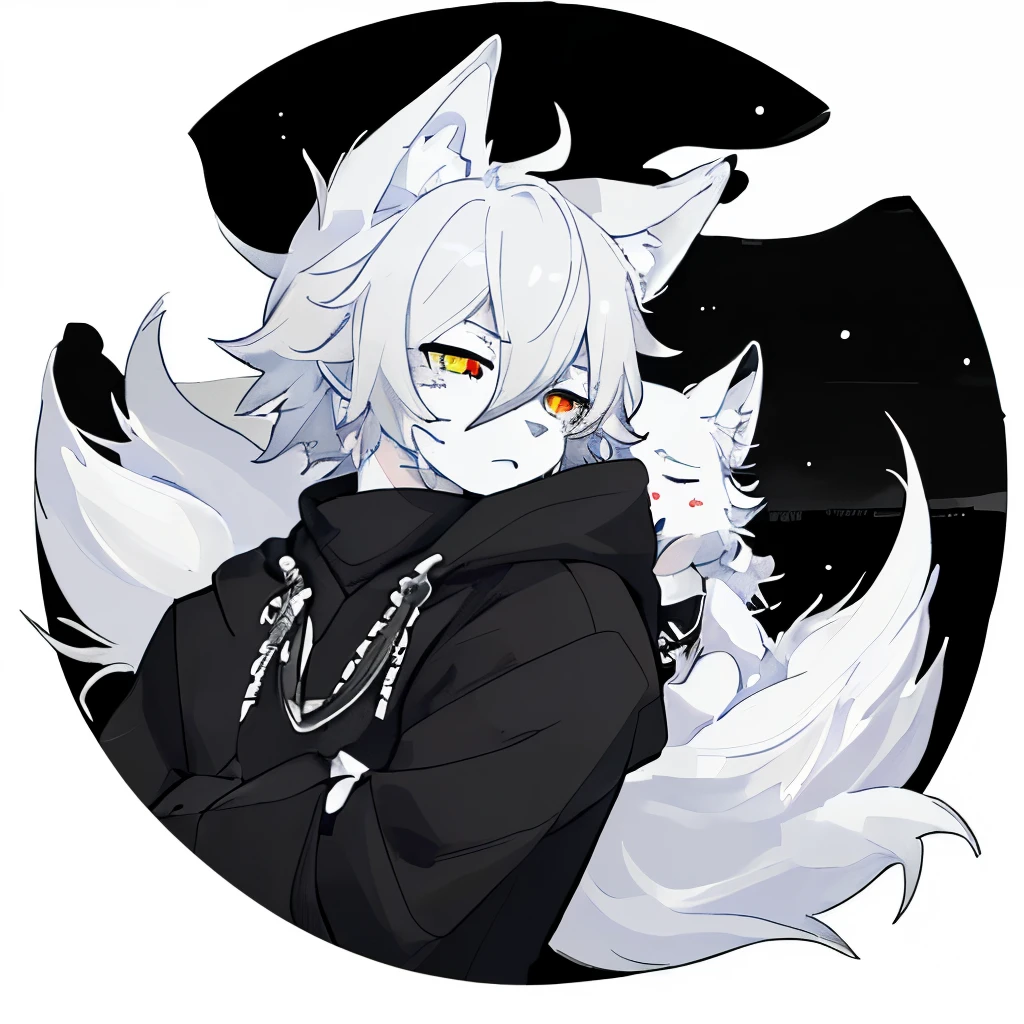 kemono,1 boy,furry art,((masterpiece)), (best quality), (simple style), Black and white style,Dark,Dim moonlight,Wolf Boy,Sleep