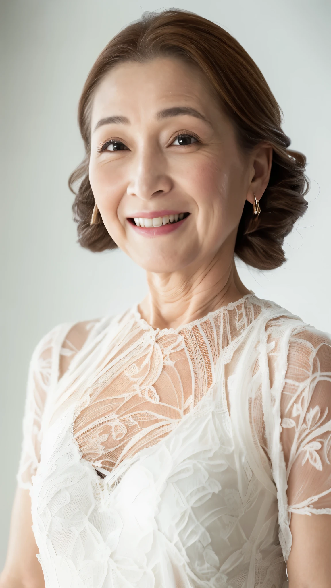 ((Face close-up)), Late Elderly, Aged face, Perfect composition, ((Fractal Art)), (((masterpiece))), 8k, Clear images, (((alone))), (((Asian Beauty))), Pure white background, Natural Hair Color, Hands behind back, Refreshing early summer outfit, Alluring, ((Elderly)), Depict lips accurately,Red lips, Flashy makeup, (((alone))), (((Perfect Anatomy))), Depicting ears correctly, Pure white background, gravure, Upright posture, smile, ((Beautiful mature woman)), highest quality, Very detailed, Realistic, Very detailed細なスキン, (Madame), (The corners of the mouth are turned up), 120 years old, Huge breasts, Mature Politician, Glamour, sexy, Pure white skin, Natural hairstyle, Comfortable clothing,